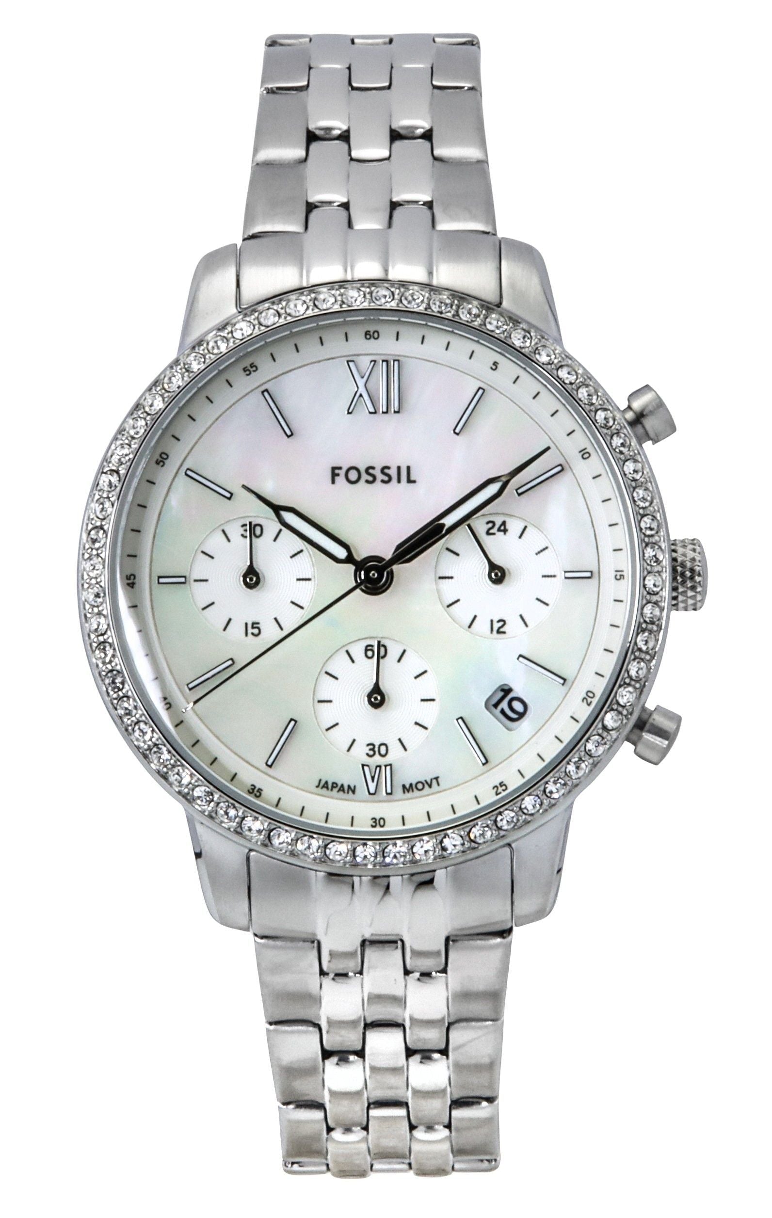 Fossil Neutra Chronograph Crystal Accents Stainless Steel White Mother Of Pearl Dial Quartz ES5357 Women's Watch - Prestige Stones