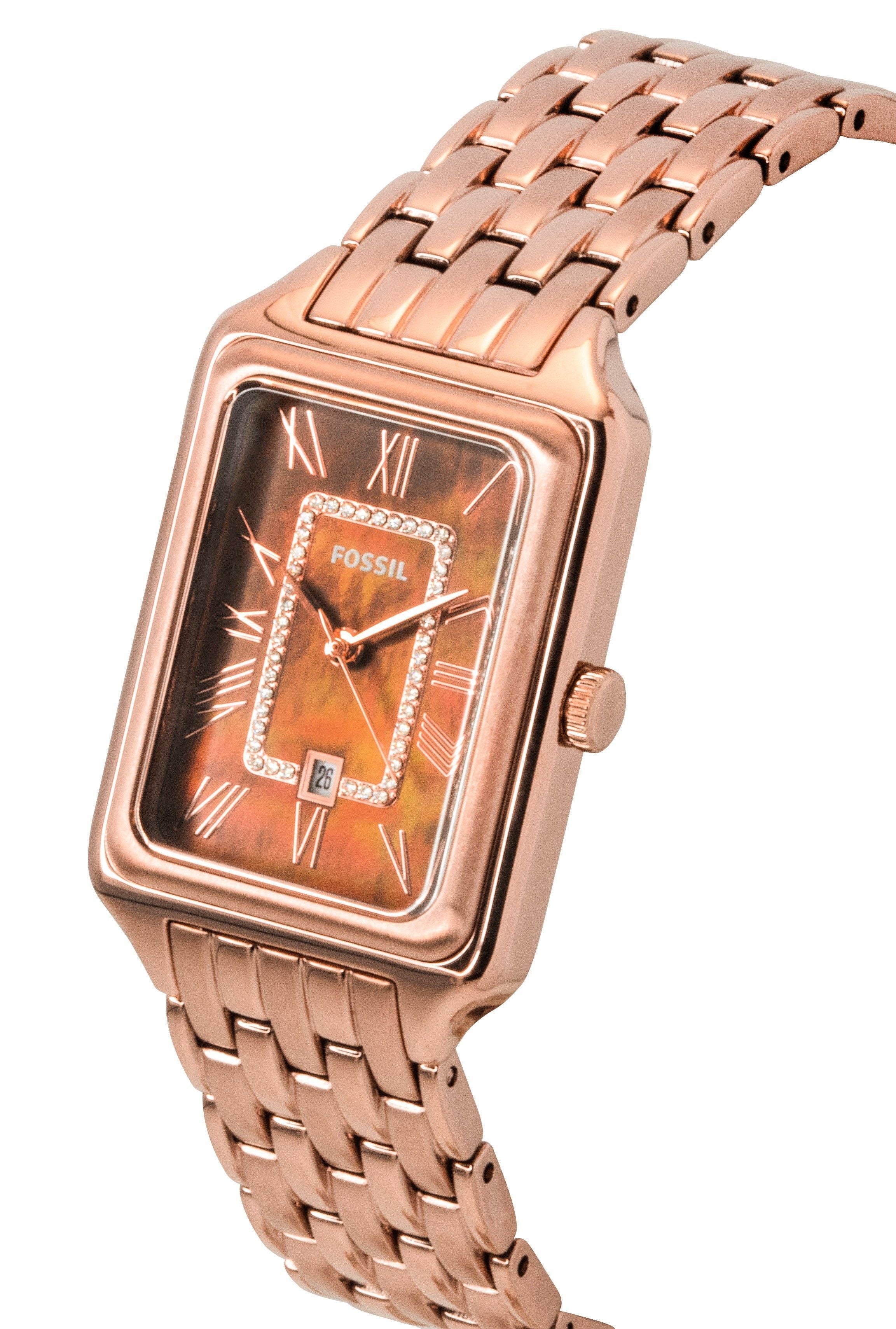 Fossil Raquel Rose Gold Tone Stainless Steel Brown Mother Of Pearl Dial Quartz ES5323 Women's Watch - Prestige Stones