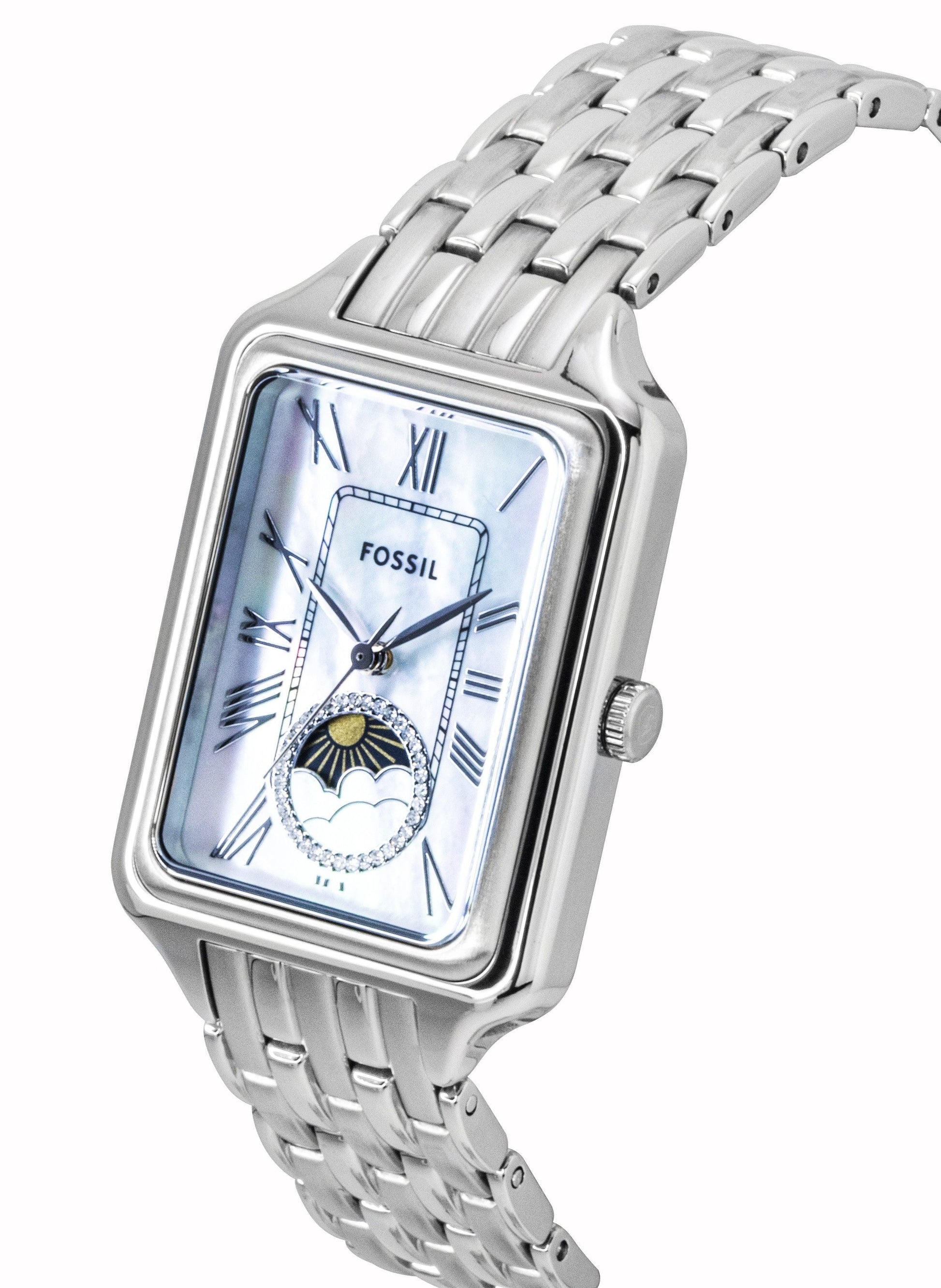 Fossil Raquel Stainless Steel Sun Moon Multifunction Mother Of Pearl Dial Quartz ES5400 Women's Watch - Prestige Stones
