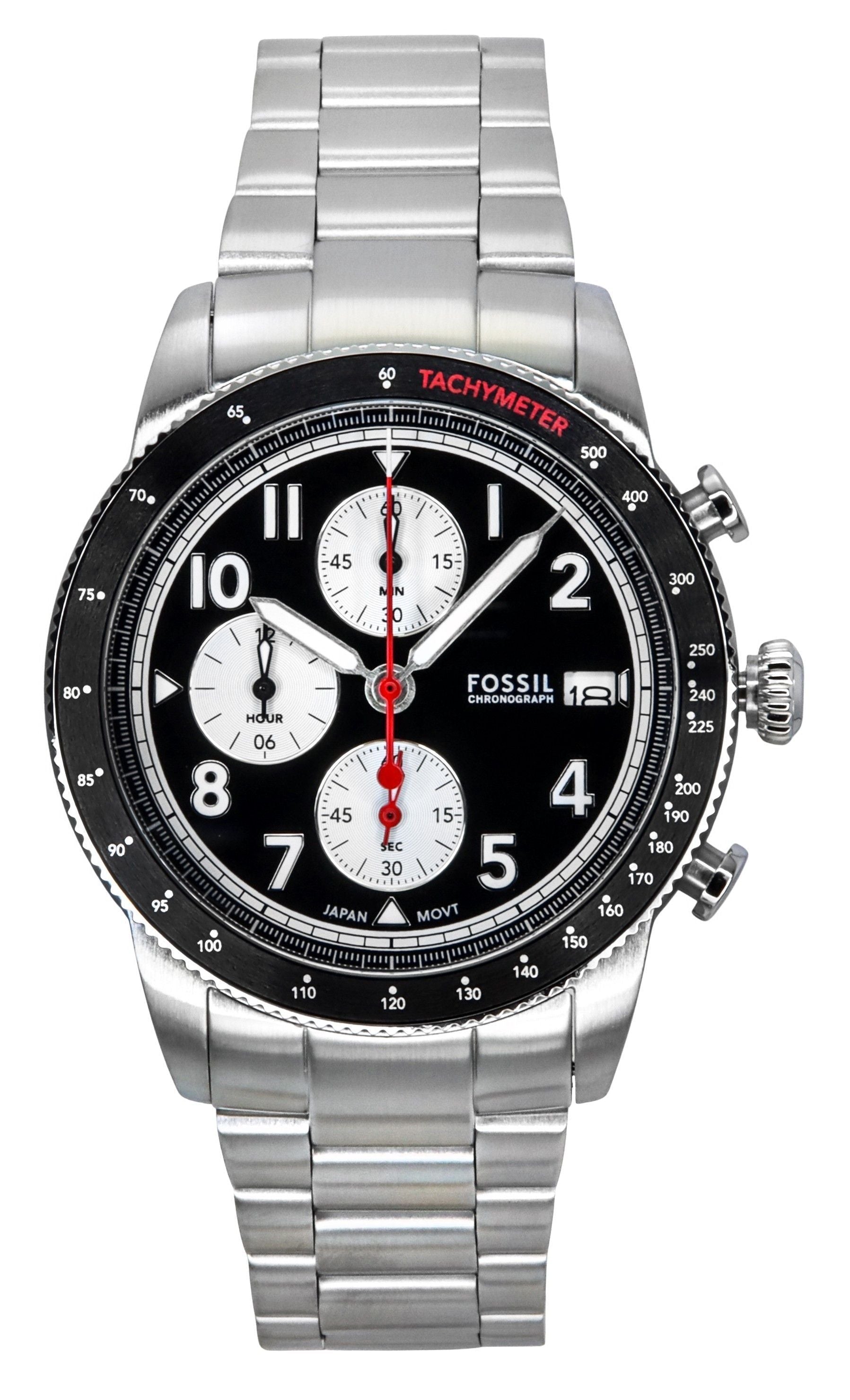 Fossil Sport Tourer Chronograph Stainless Steel Black Dial Quartz FS6045 Men's Watch - Prestige Stones
