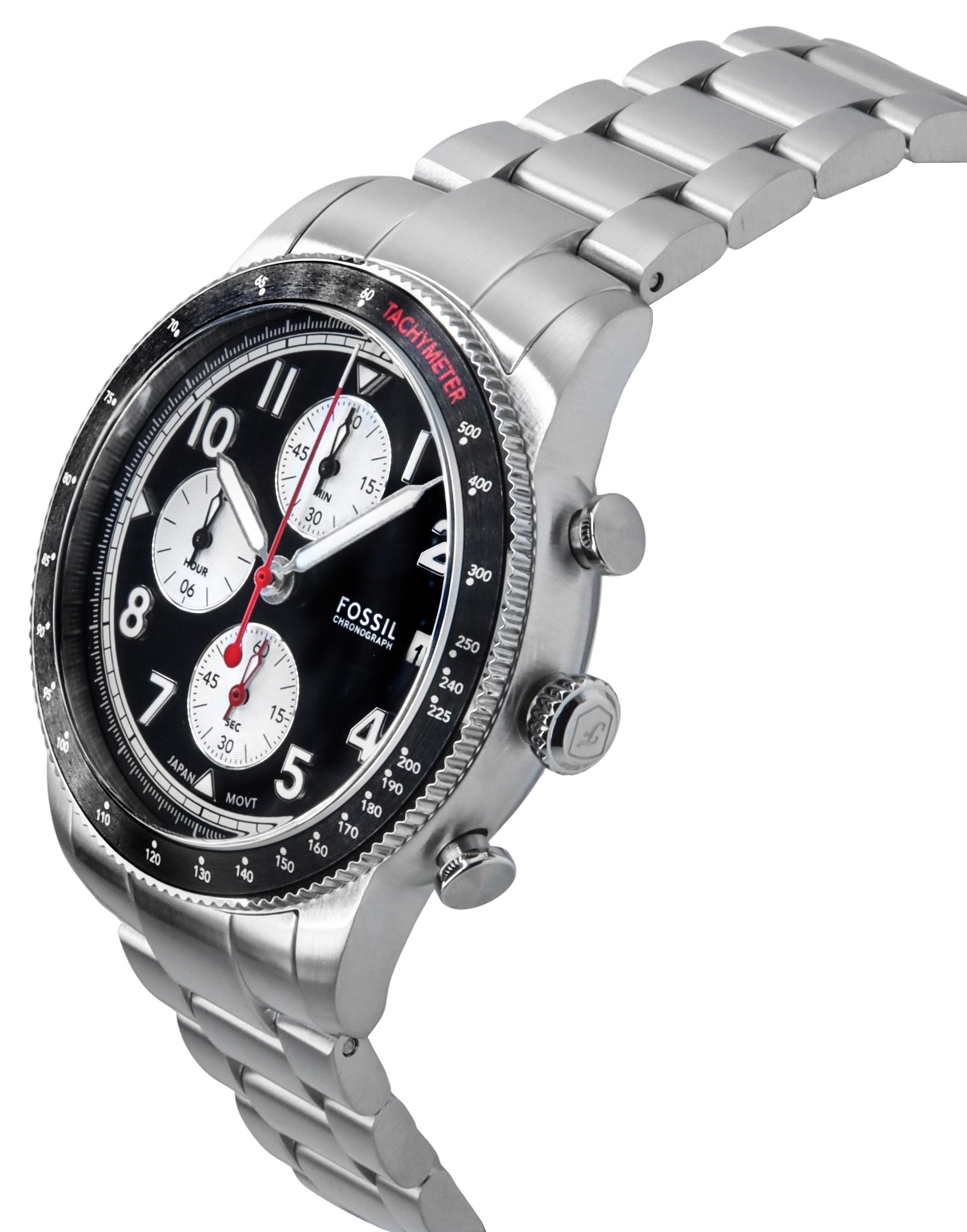 Fossil Sport Tourer Chronograph Stainless Steel Black Dial Quartz FS6045 Men's Watch - Prestige Stones