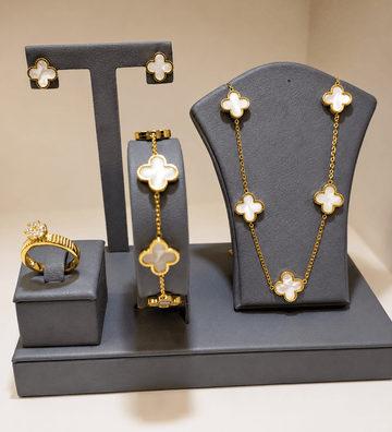 Gold-Plated Clover Jewellery Set - Prestige Stones