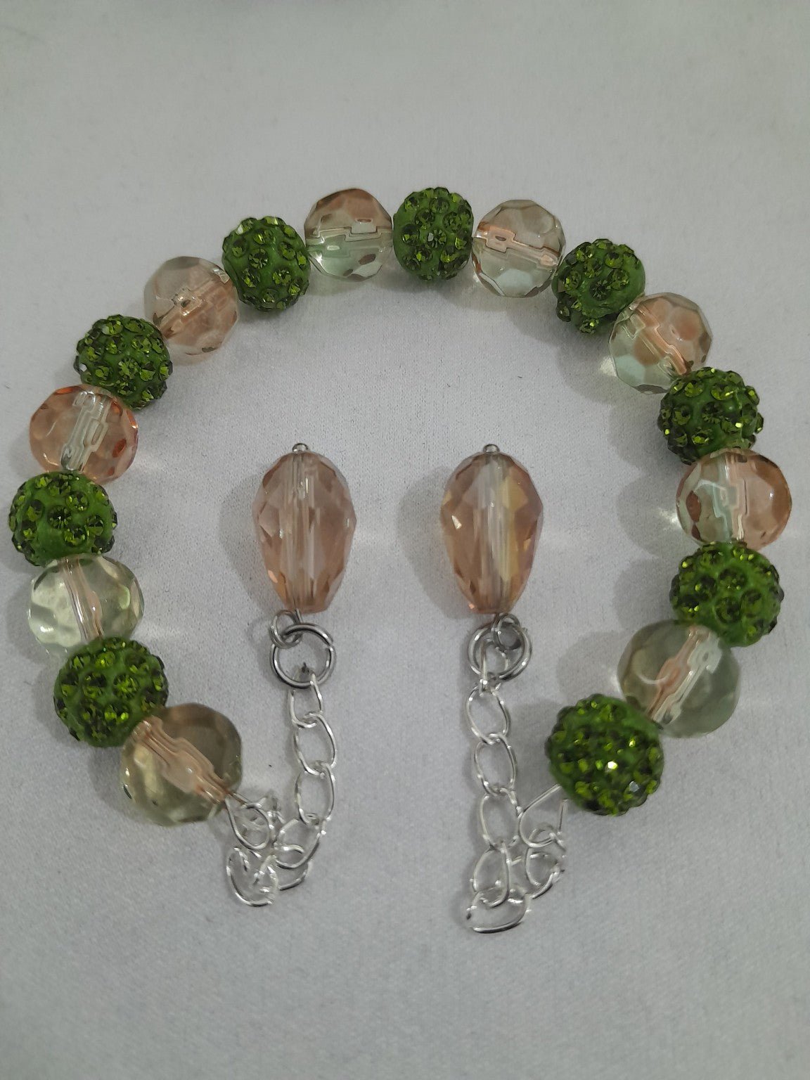 Green & Clear Crystal Dangle Bracelet Set - Prestige Stones