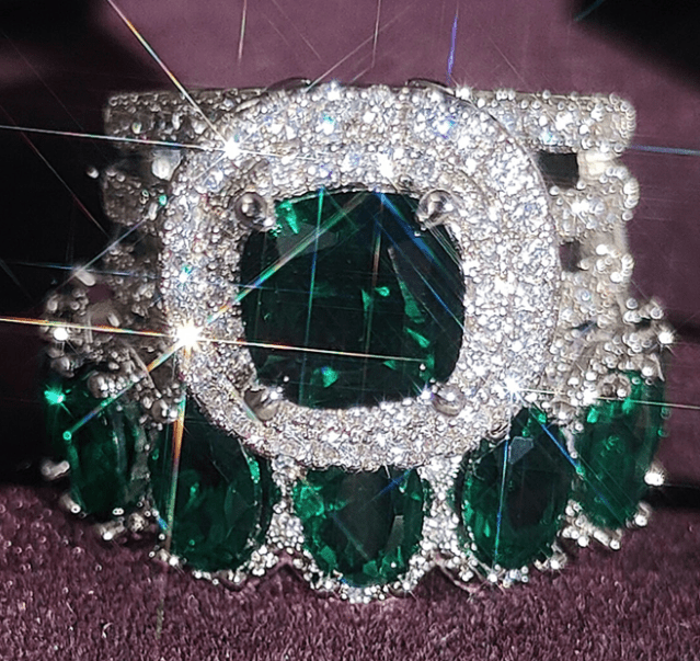 2-piece handcrafted rings with vibrant green cubic zirconia stones – elegant stackable design for women