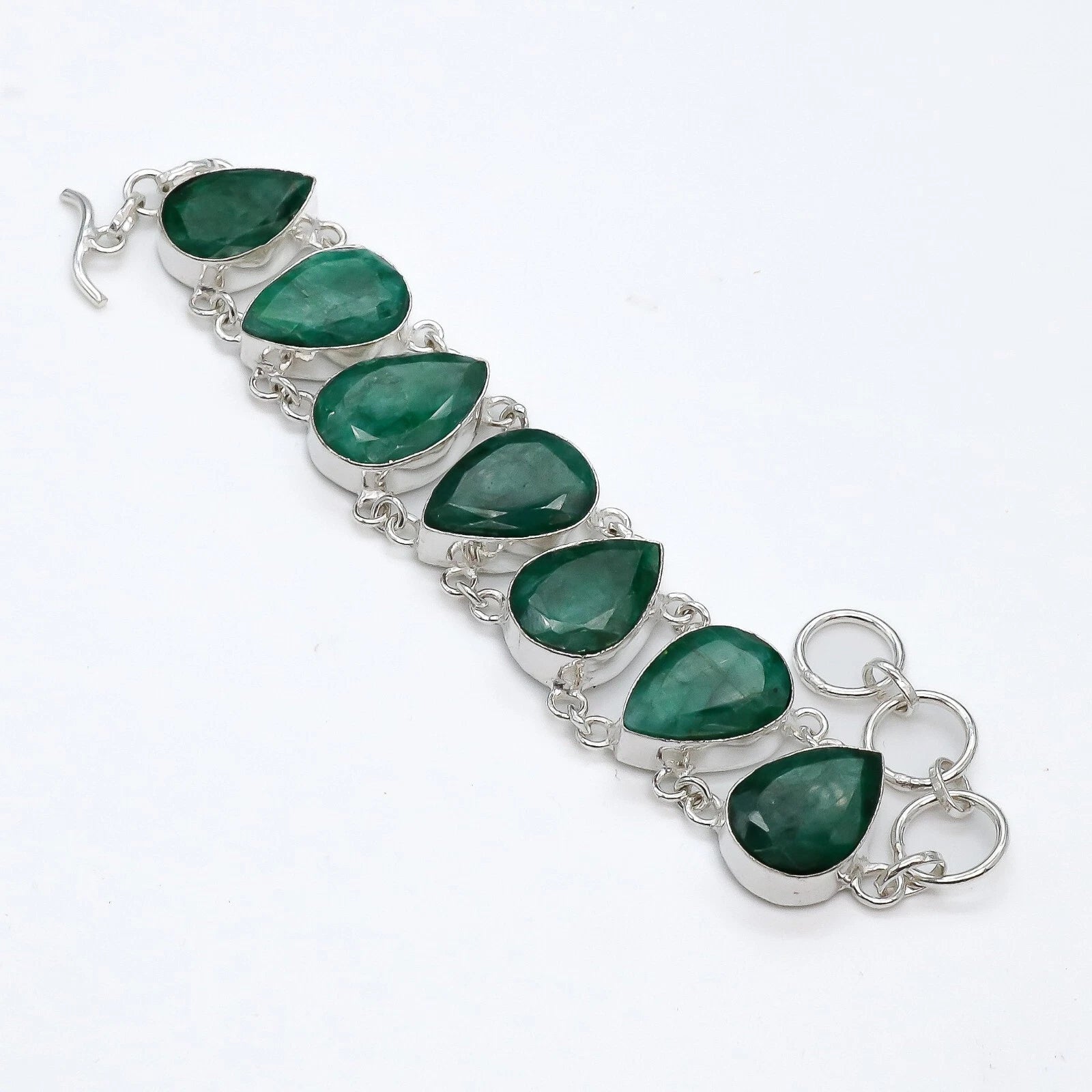 Green Emerald Gemstone 925 Sterling Silver Handmade Bracelet – 7–8" | Lab Created - Prestige Stones