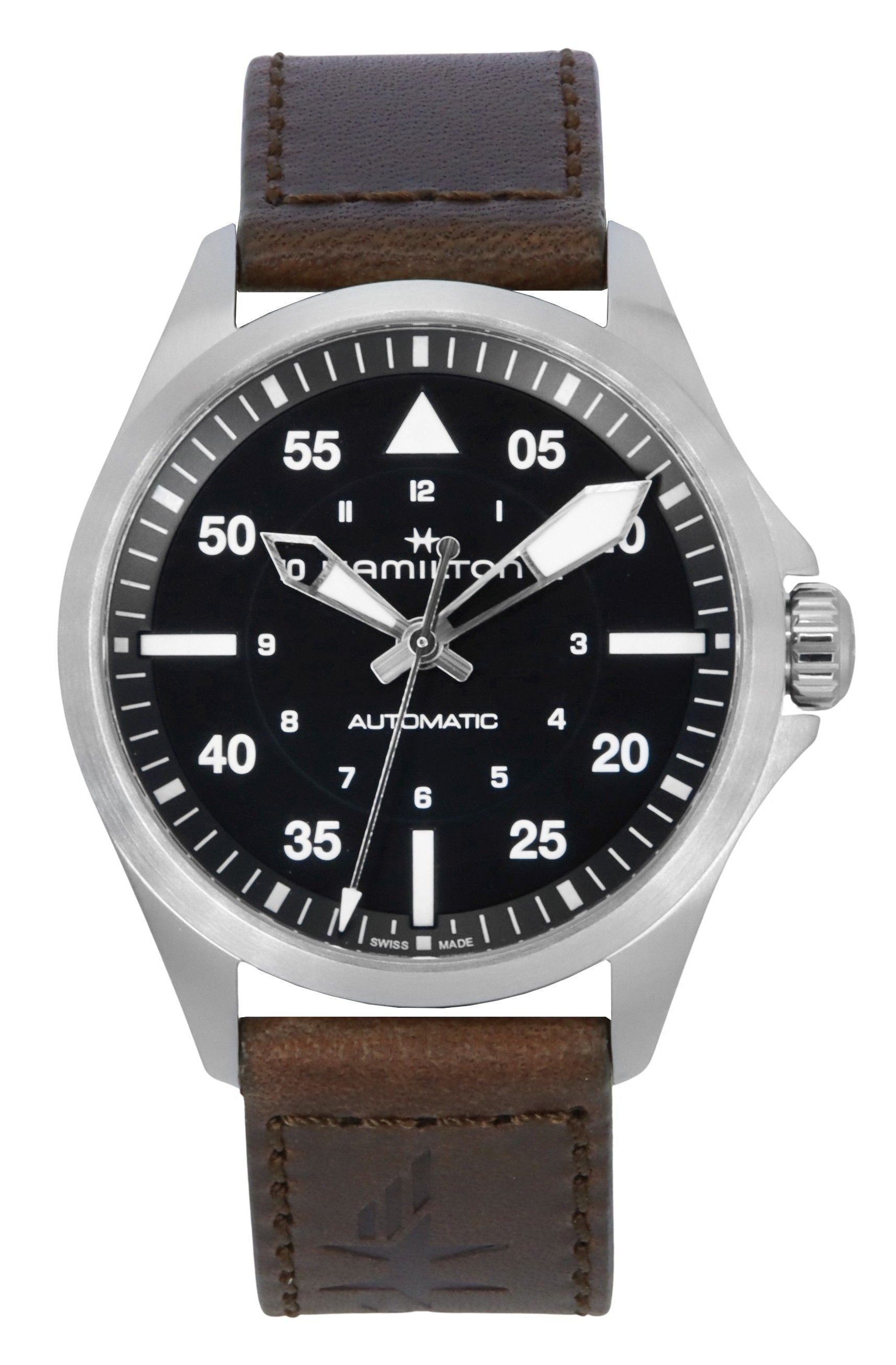 Hamilton Khaki Aviation Pilot Leather Strap Black Dial Automatic H76305530 100M Men's Watch - Prestige Stones