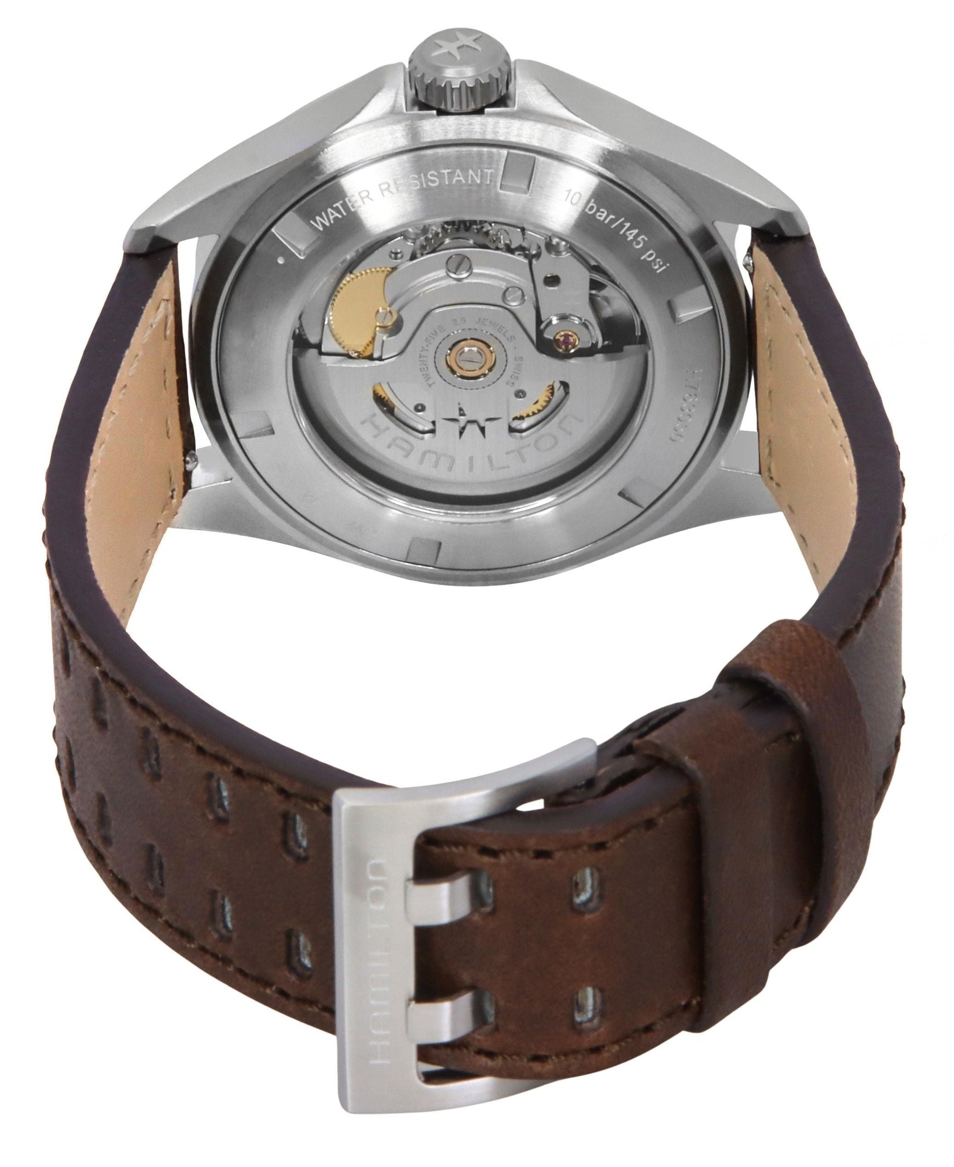 Hamilton Khaki Aviation Pilot Leather Strap Black Dial Automatic H76305530 100M Men's Watch - Prestige Stones
