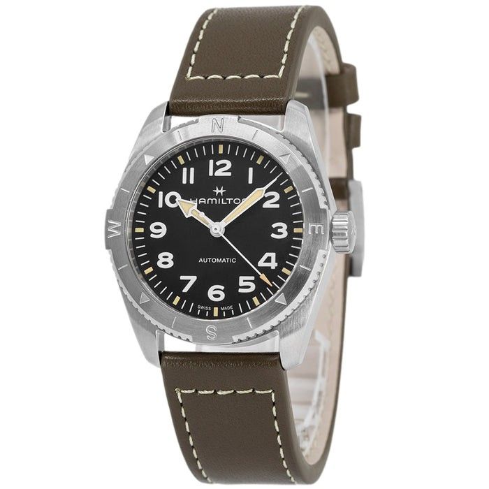 Hamilton Khaki Field Expedition Leather Strap Black Dial Automatic H70225830 100M Men's Watch - Prestige Stones