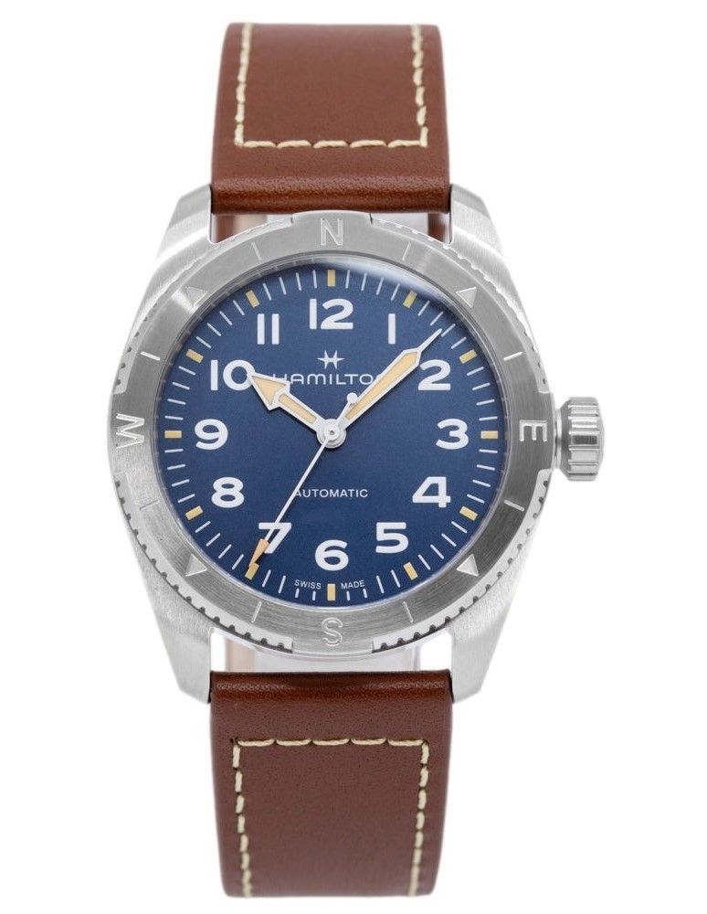 Hamilton Khaki Field Expedition Leather Strap Blue Dial Automatic H70225540 100M Men's Watch - Prestige Stones