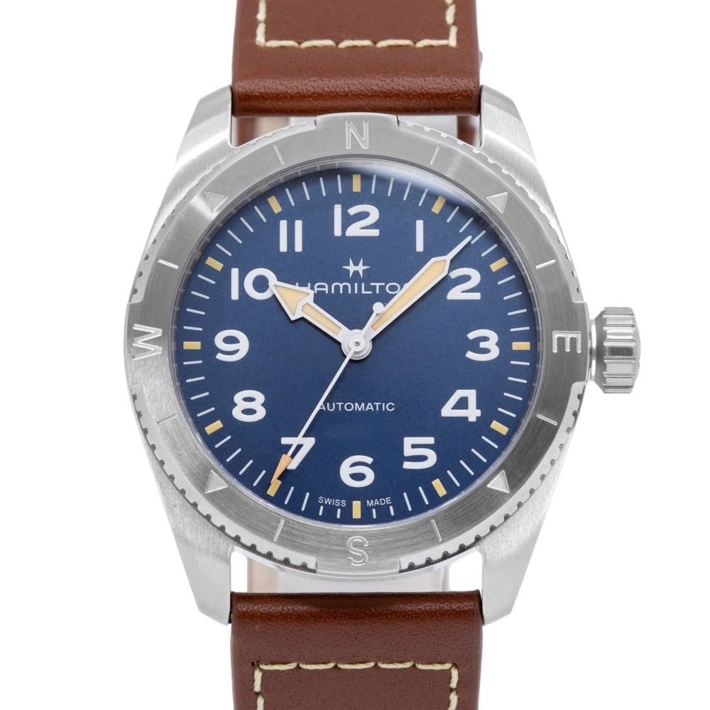 Hamilton Khaki Field Expedition Leather Strap Blue Dial Automatic H70225540 100M Men's Watch - Prestige Stones