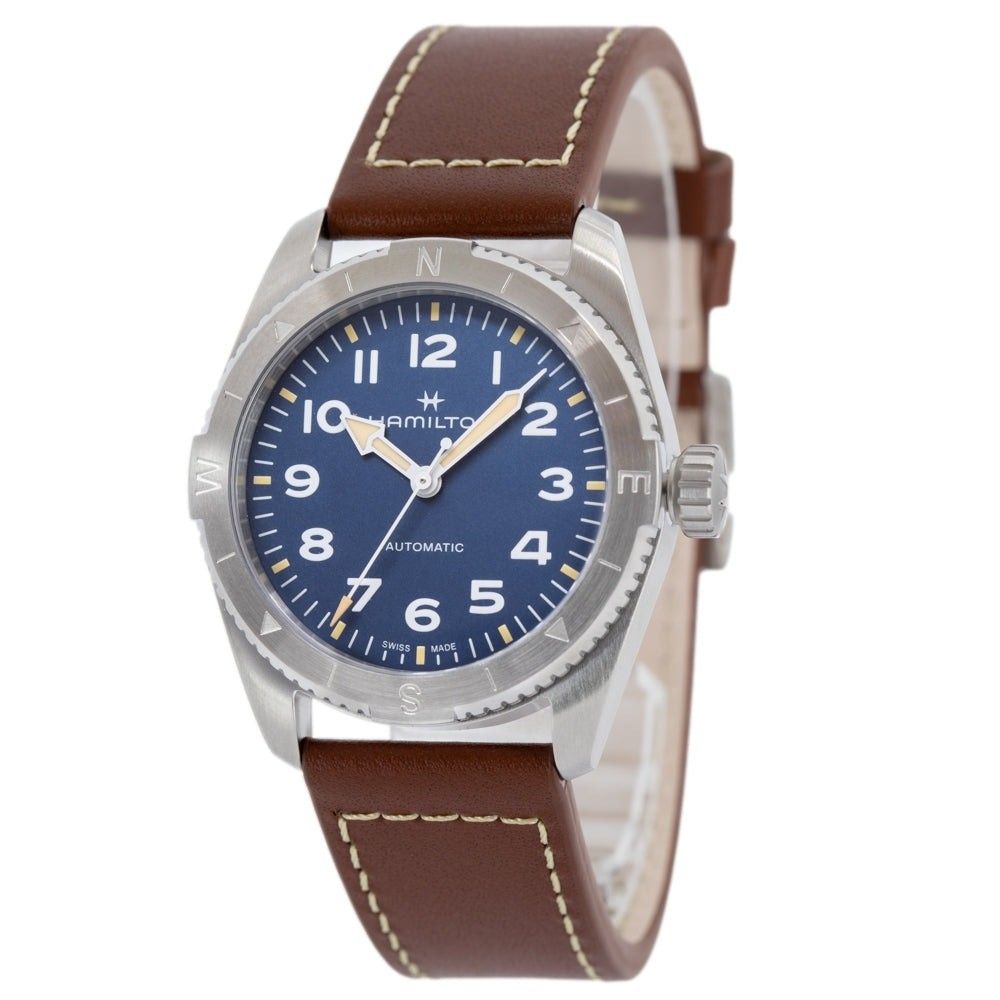 Hamilton Khaki Field Expedition Leather Strap Blue Dial Automatic H70225540 100M Men's Watch - Prestige Stones