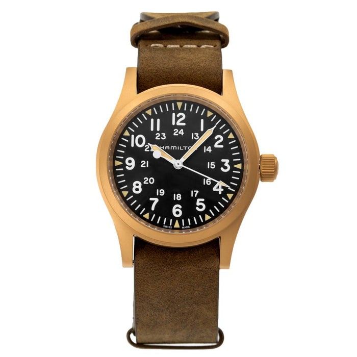 Hamilton Khaki Field Mechanical Bronze Leather Strap Black Dial H69459530 Men's Watch - Prestige Stones