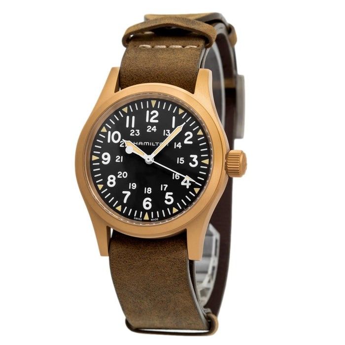 Hamilton Khaki Field Mechanical Bronze Leather Strap Black Dial H69459530 Men's Watch - Prestige Stones