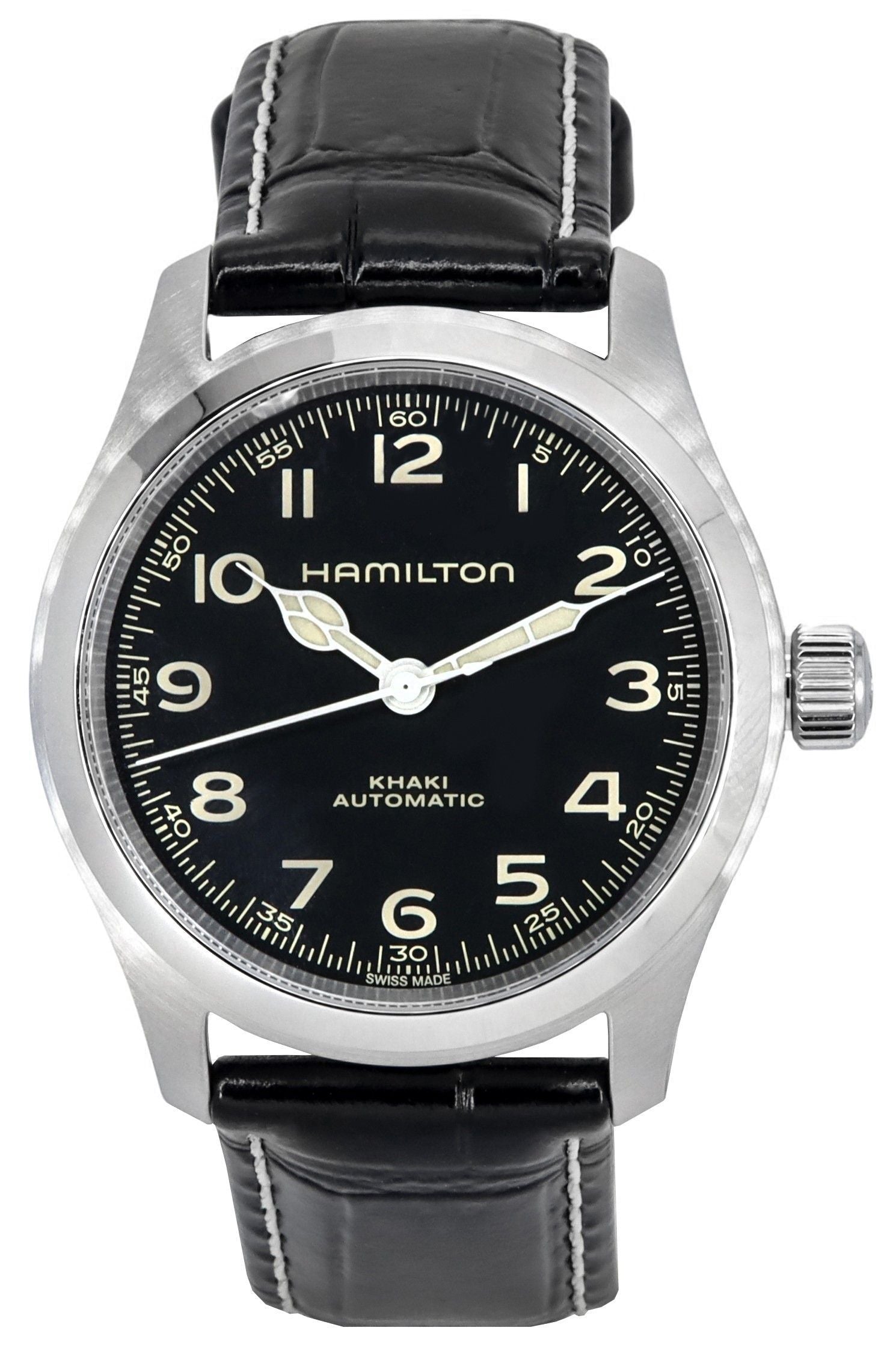 Hamilton Khaki Field Murph Leather Strap Black Dial Automatic H70405730 100M Men's Watch - Prestige Stones