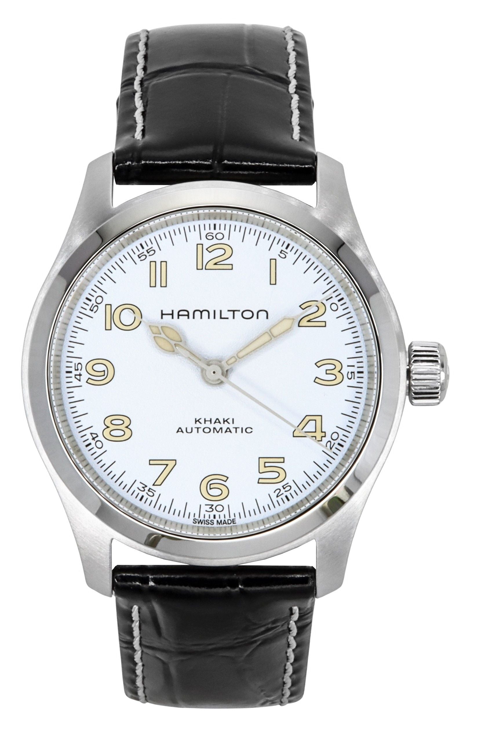 Hamilton Khaki Field Murph Leather Strap White Dial Automatic H70405710 100M Men's Watch - Prestige Stones