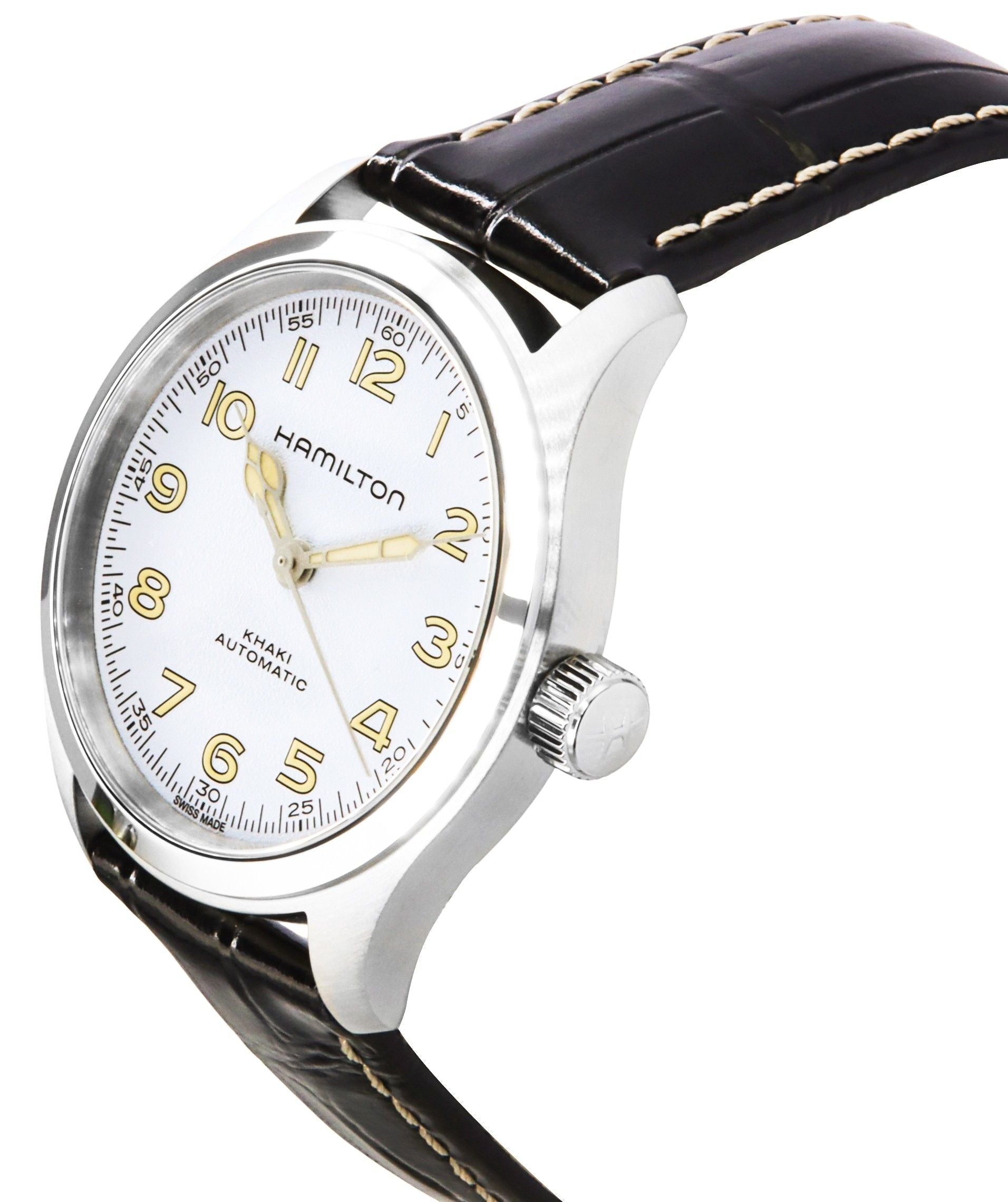Hamilton Khaki Field Murph Leather Strap White Dial Automatic H70405710 100M Men's Watch - Prestige Stones