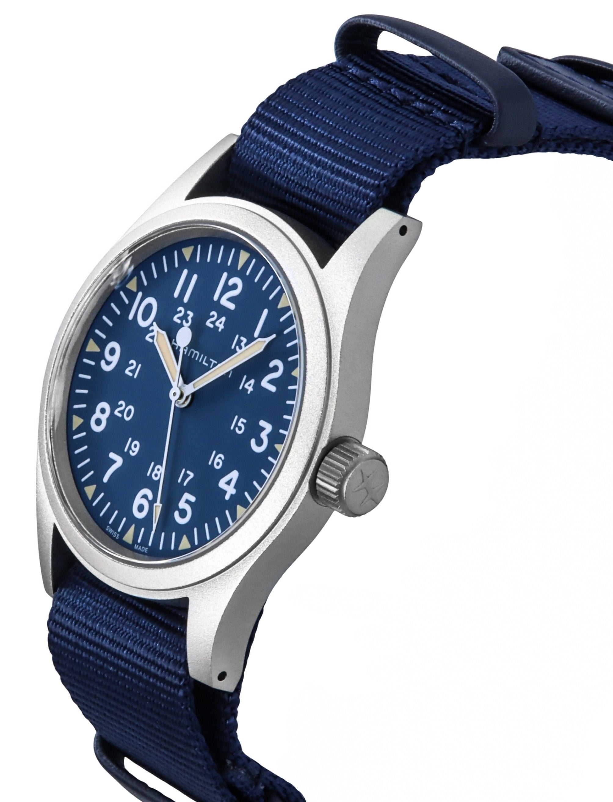 Hamilton Khaki Field Textile Strap Blue Dial Automatic H69439940 Men's Watch - Prestige Stones