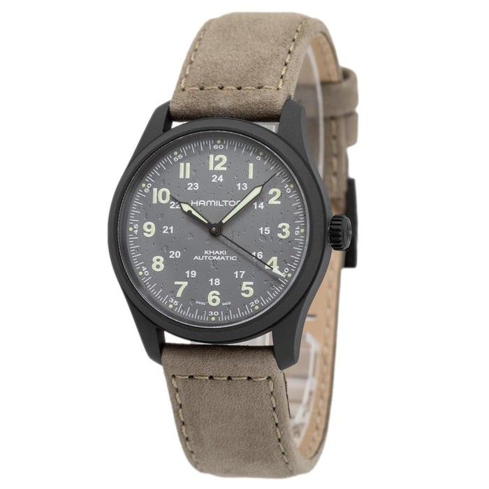 Hamilton Khaki Field Titanium Leather Strap Grey Dial Automatic H70215880 100M Men's Watch - Prestige Stones