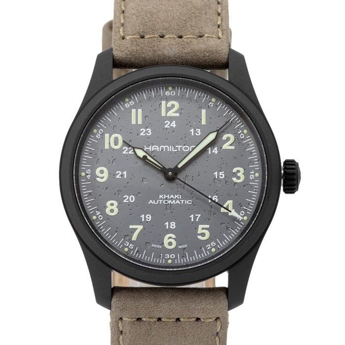 Hamilton Khaki Field Titanium Leather Strap Grey Dial Automatic H70215880 100M Men's Watch - Prestige Stones