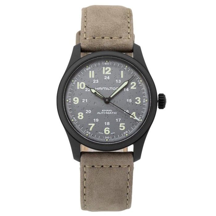 Hamilton Khaki Field Titanium Leather Strap Grey Dial Automatic H70215880 100M Men's Watch - Prestige Stones