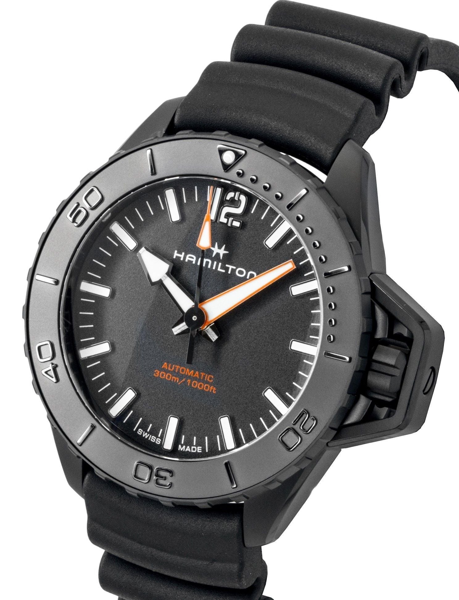 Hamilton Khaki Frogman Rubber Strap Black Dial Automatic Diver's H77855330 300M Men's Watch - Prestige Stones