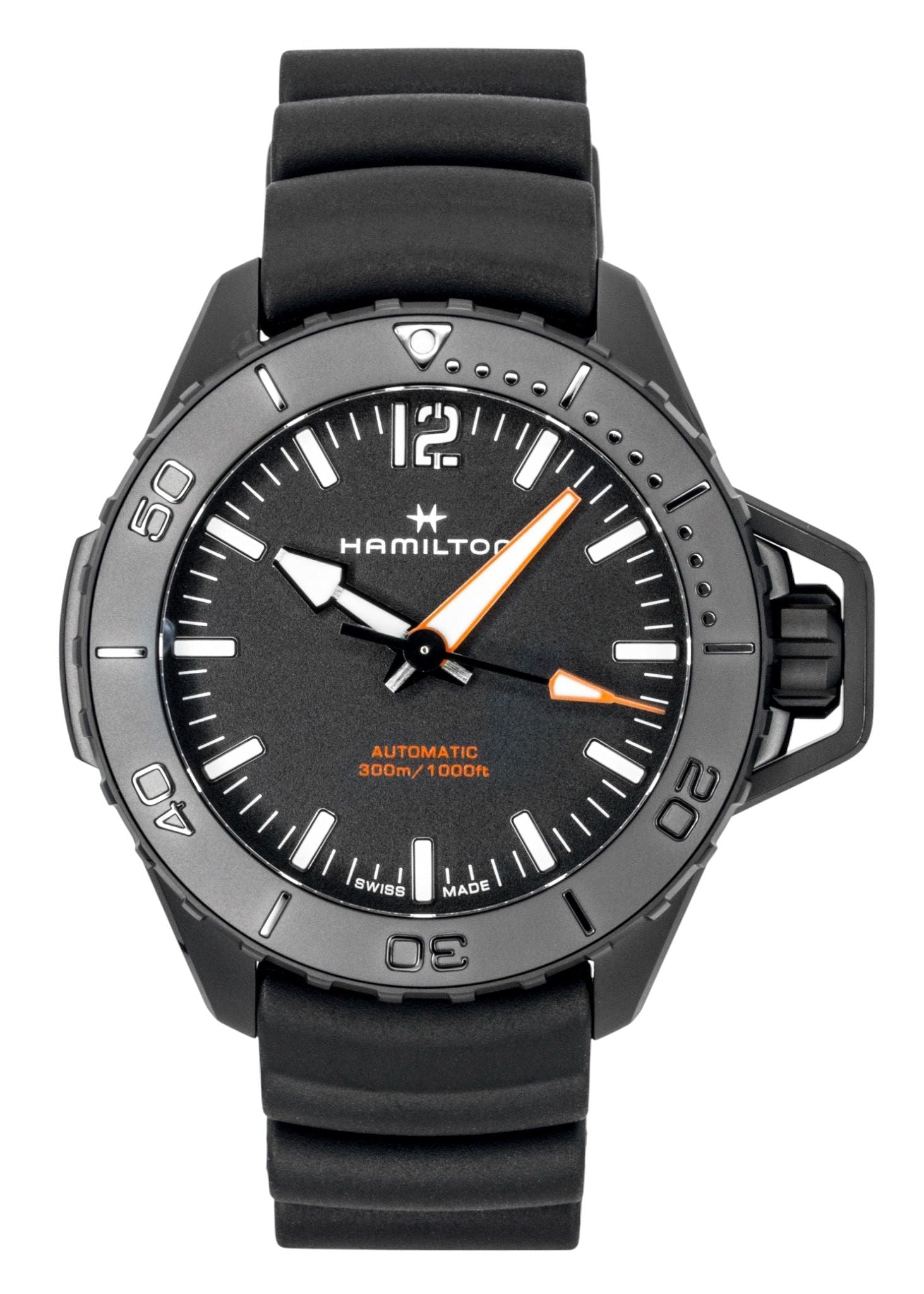 Hamilton Khaki Frogman Rubber Strap Black Dial Automatic Diver's H77855330 300M Men's Watch - Prestige Stones