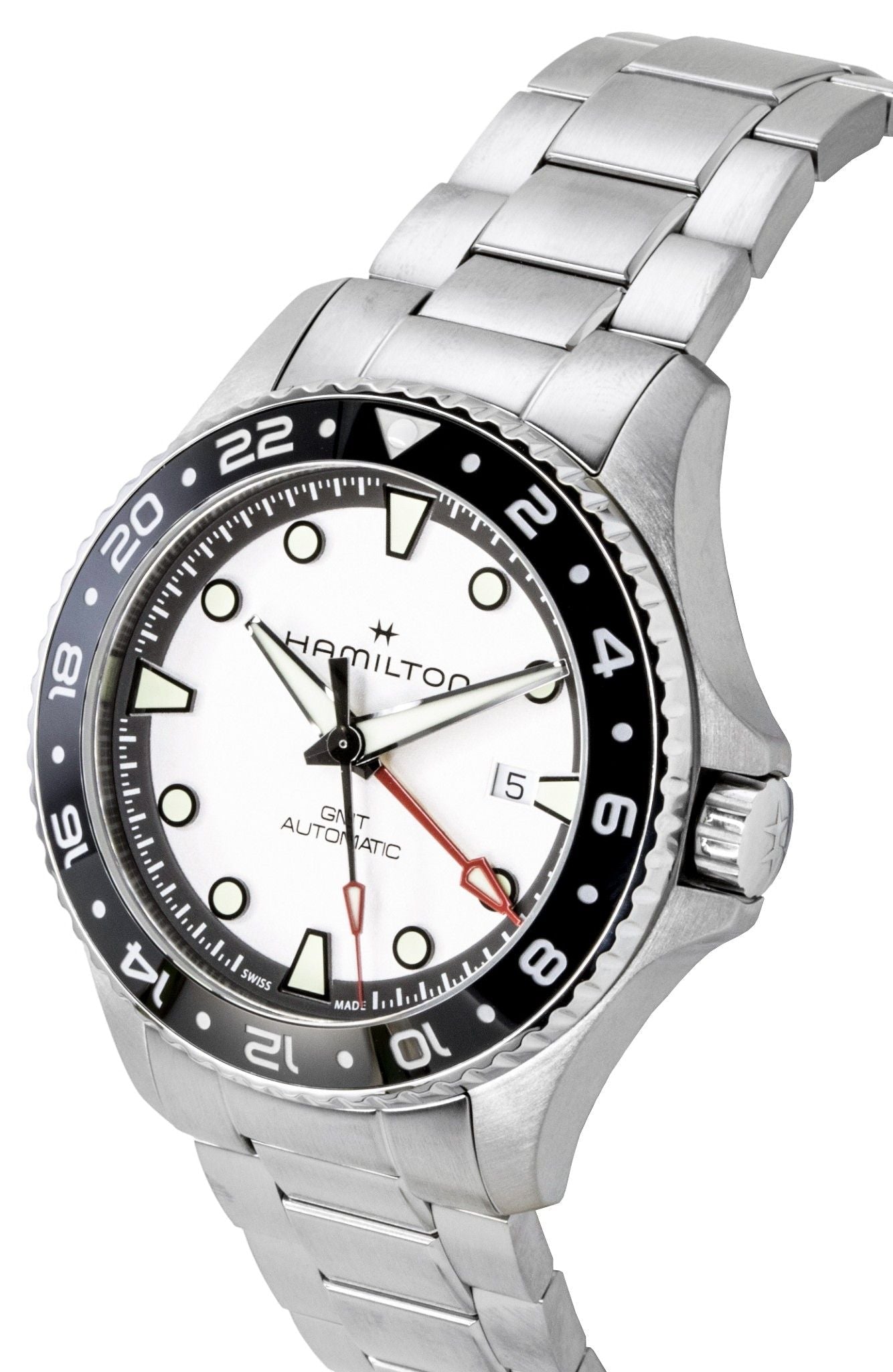 Hamilton Khaki Navy Scuba GMT Stainless Steel Silver Dial Automatic Diver's H82555150 300M Men's Watch - Prestige Stones