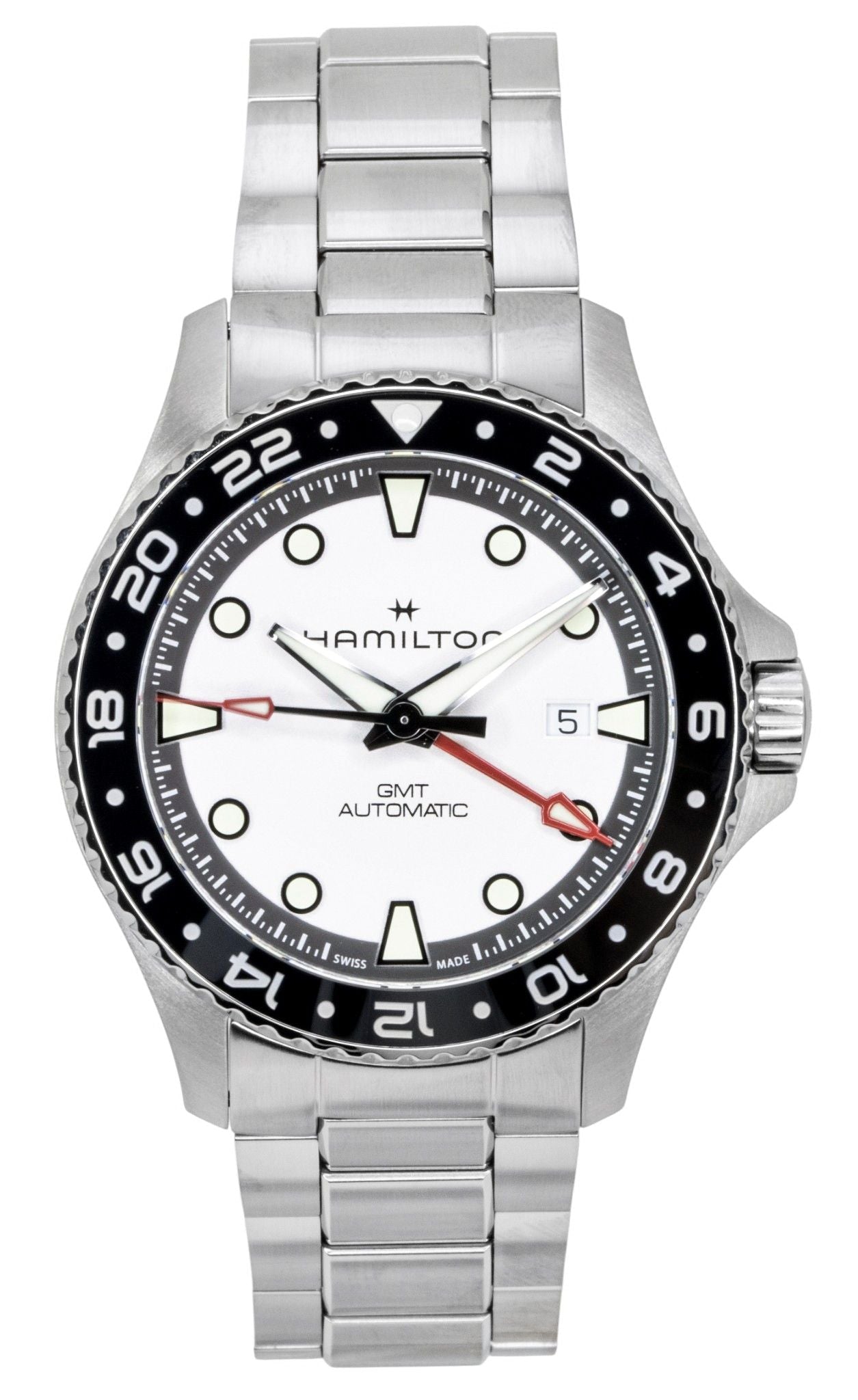 Hamilton Khaki Navy Scuba GMT Stainless Steel Silver Dial Automatic Diver's H82555150 300M Men's Watch - Prestige Stones