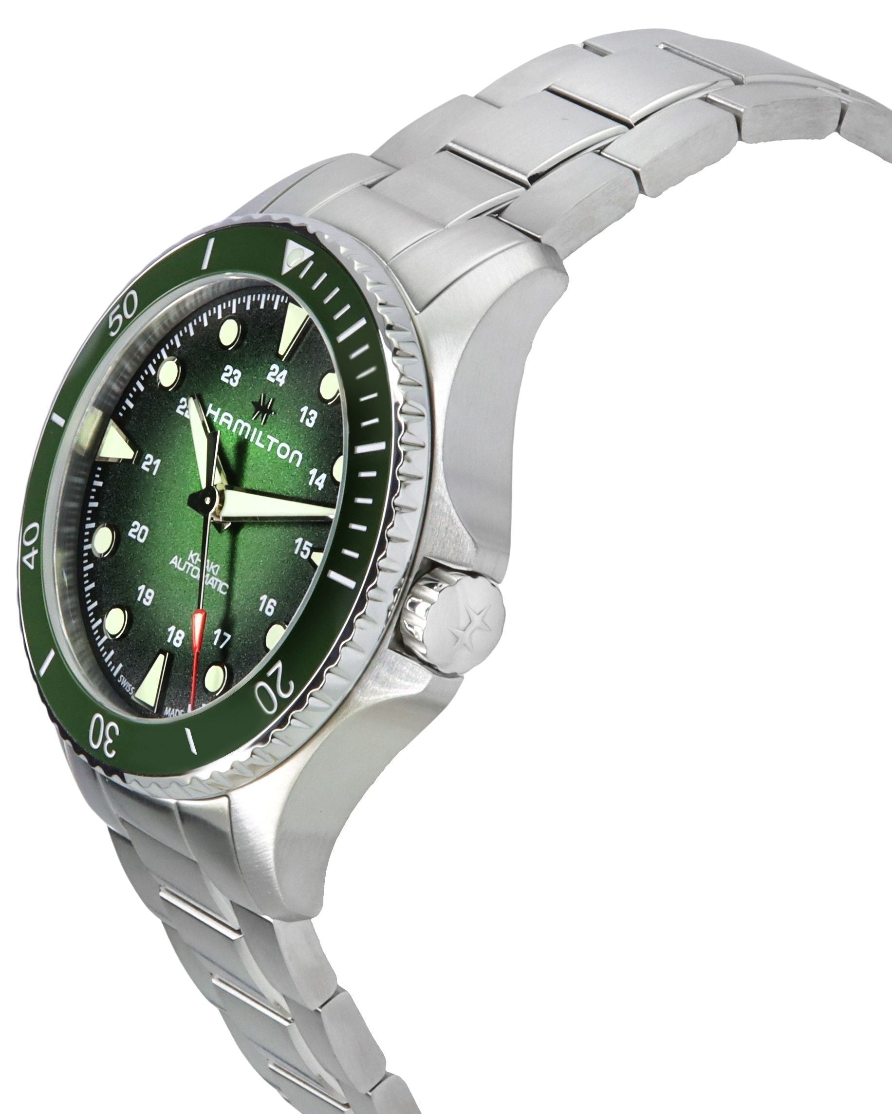 Hamilton Khaki Navy Scuba Stainless Steel Green Dial Automatic Diver's H82525160 300M Men's Watch - Prestige Stones
