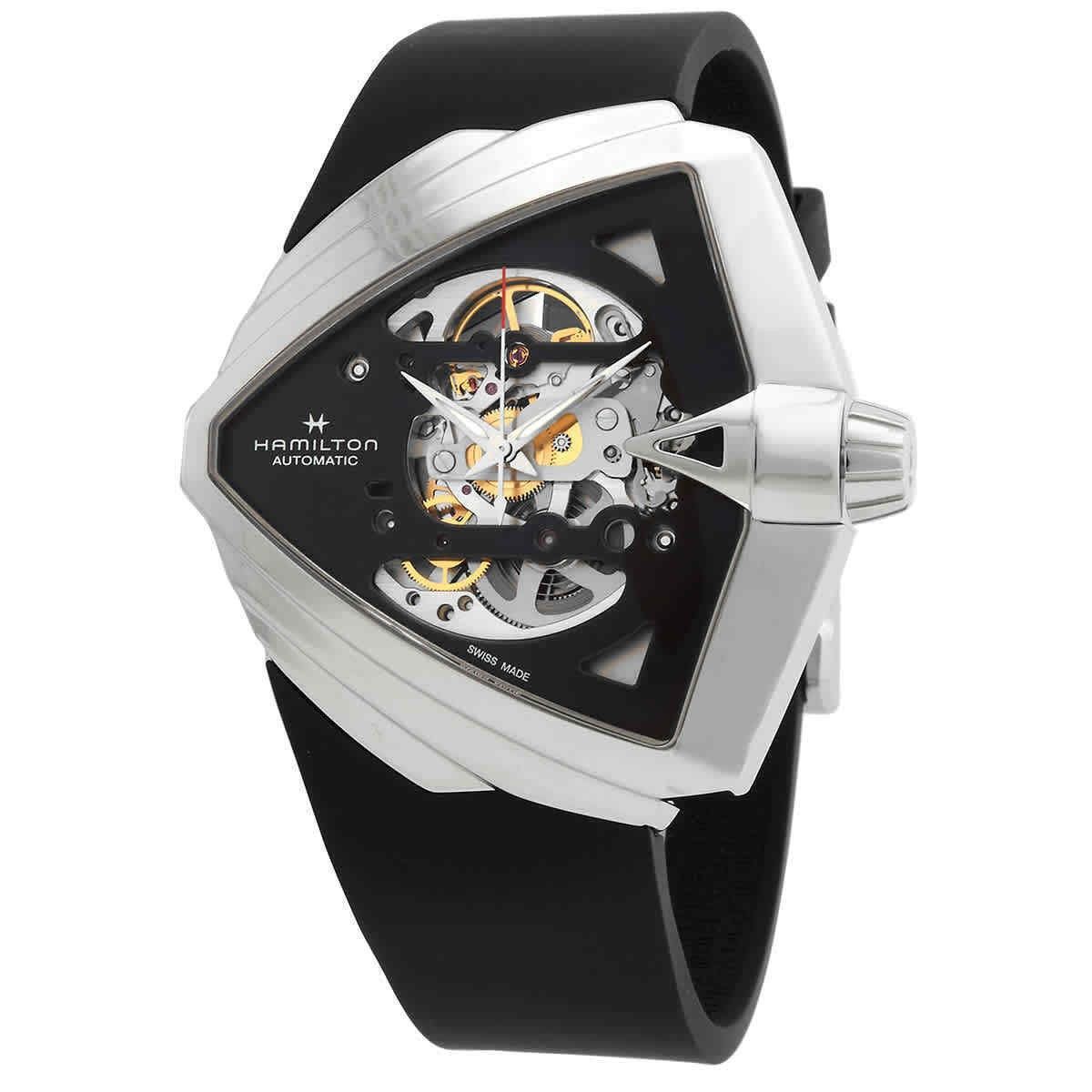 Hamilton Ventura XXL Rubber Strap Black Skeleton Dial Automatic H24625330 Men's Watch - Prestige Stones