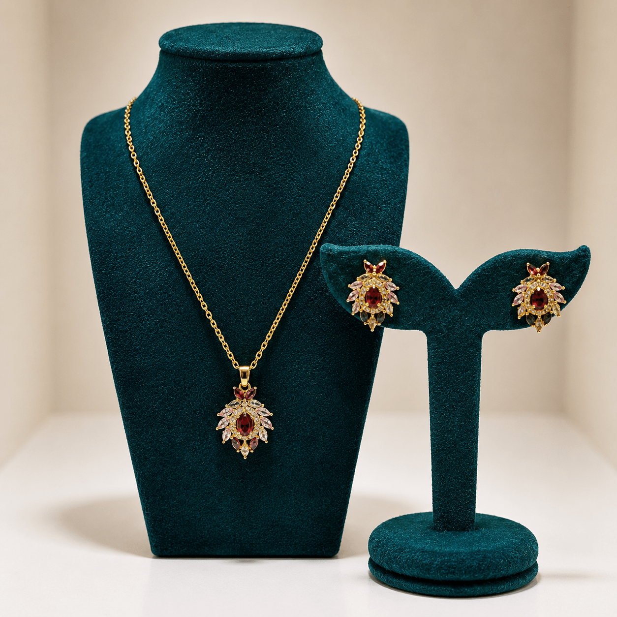Imperial Ruby Blossom Jewellery Set - Prestige Stones