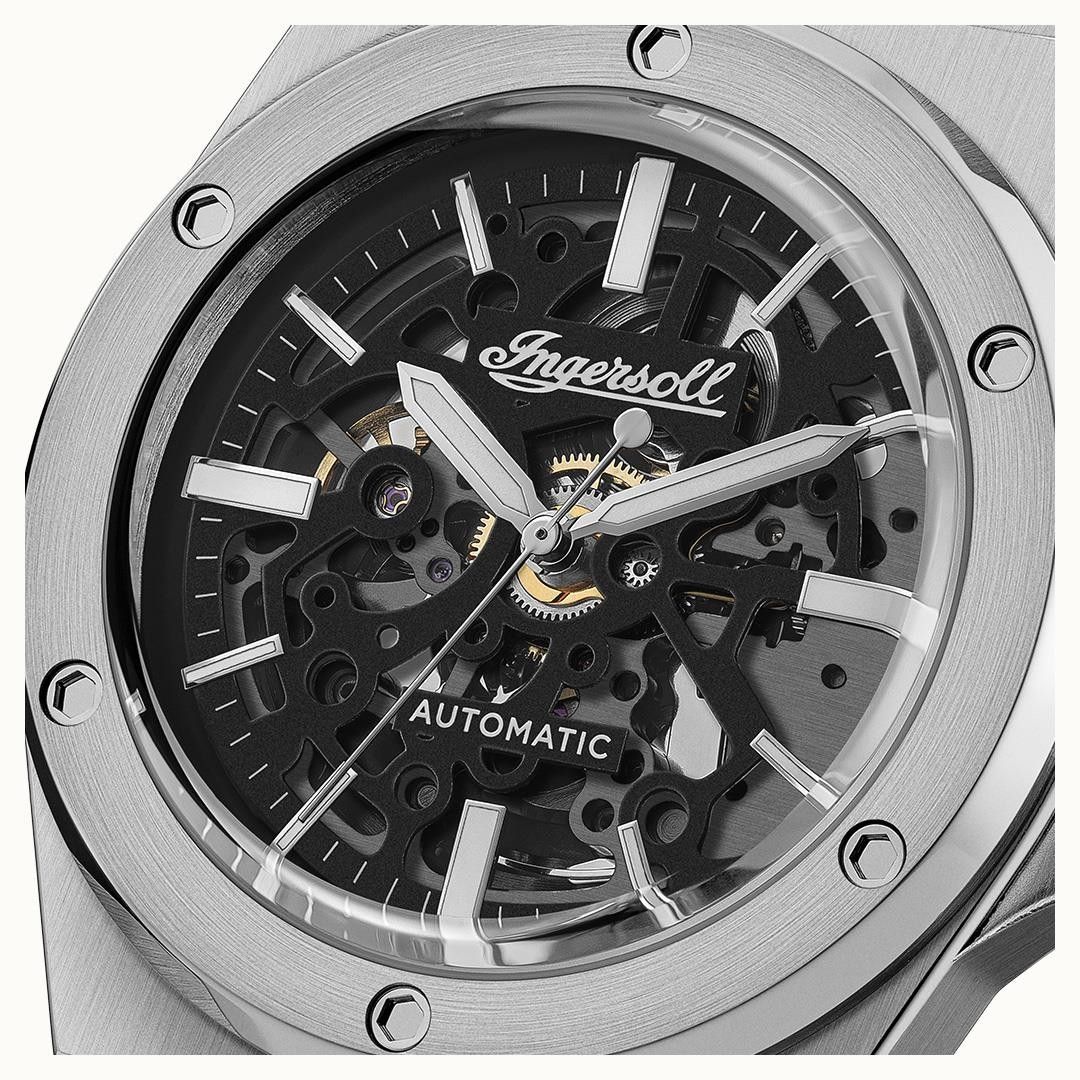 Ingersoll The Baller Stainless Steel Black Skeleton Dial Automatic I15002 Men's Watch - Prestige Stones