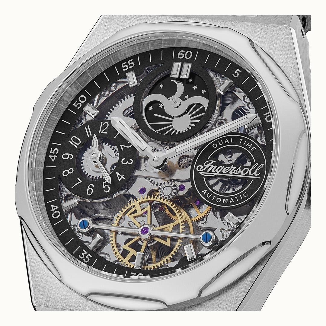 Ingersoll The Broadway Dual Time Black Skeleton Dial Automatic I12903 Men's Watch - Prestige Stones