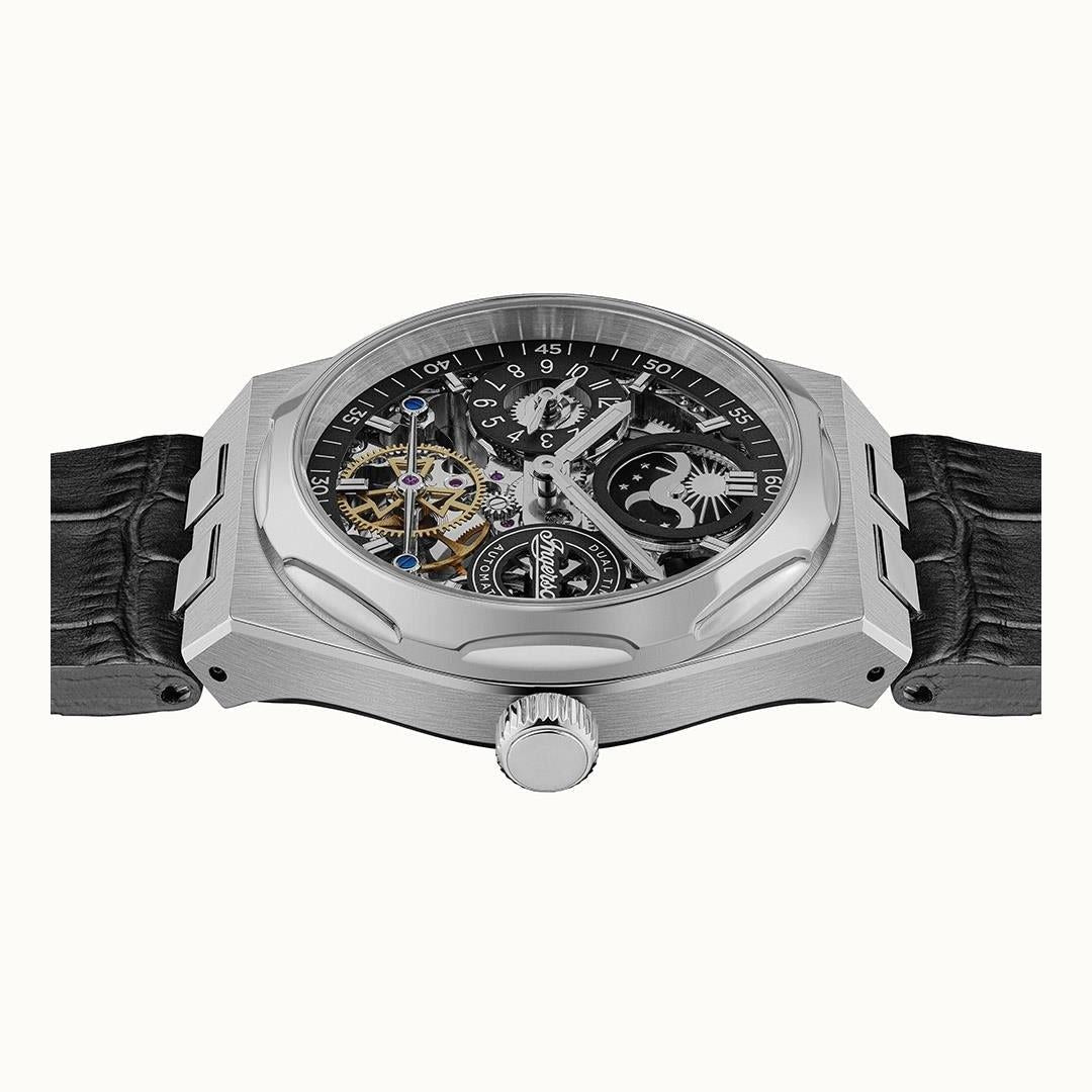 Ingersoll The Broadway Dual Time Black Skeleton Dial Automatic I12903 Men's Watch - Prestige Stones