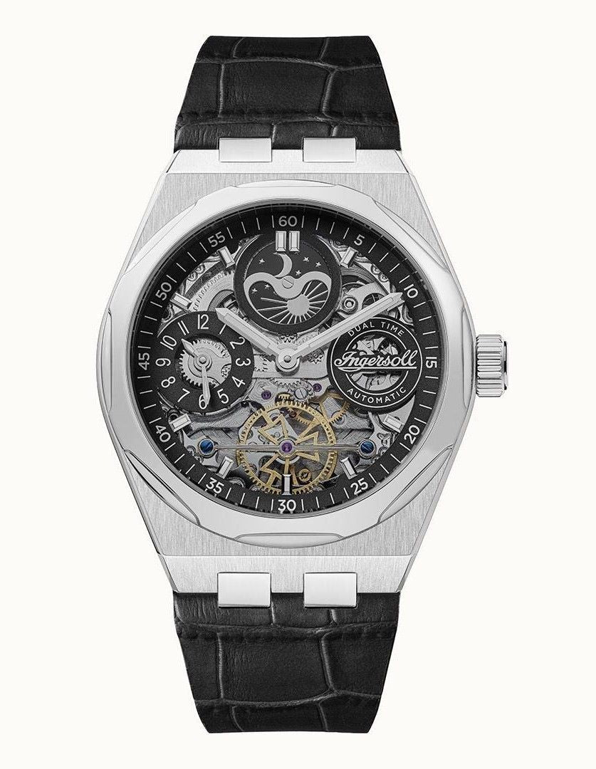 Ingersoll The Broadway Dual Time Black Skeleton Dial Automatic I12903 Men's Watch - Prestige Stones