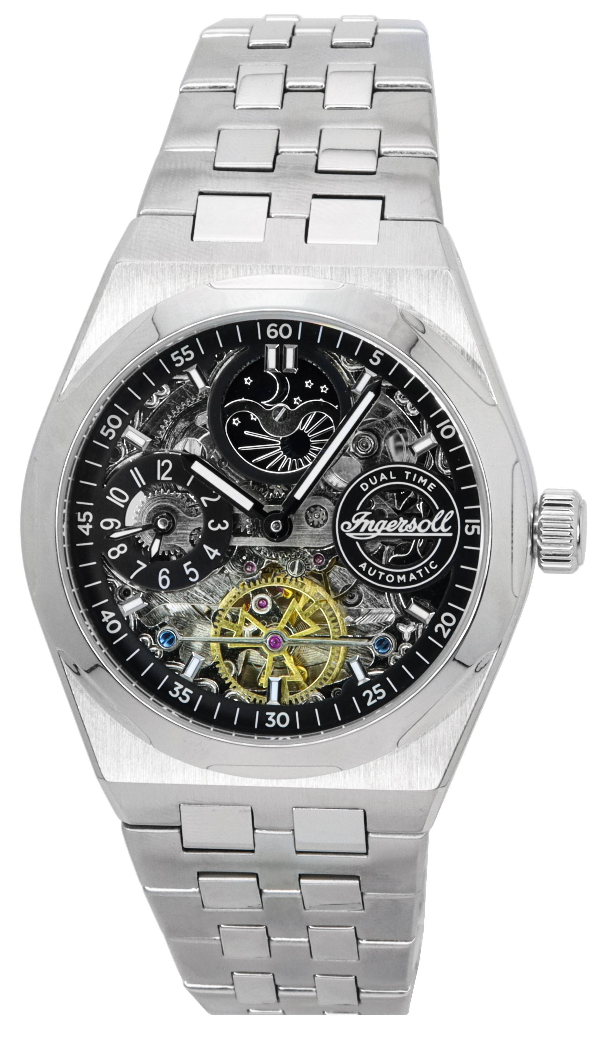 Ingersoll The Broadway Dual Time Skeleton Black Dial Automatic I12901 Men's Watch - Prestige Stones