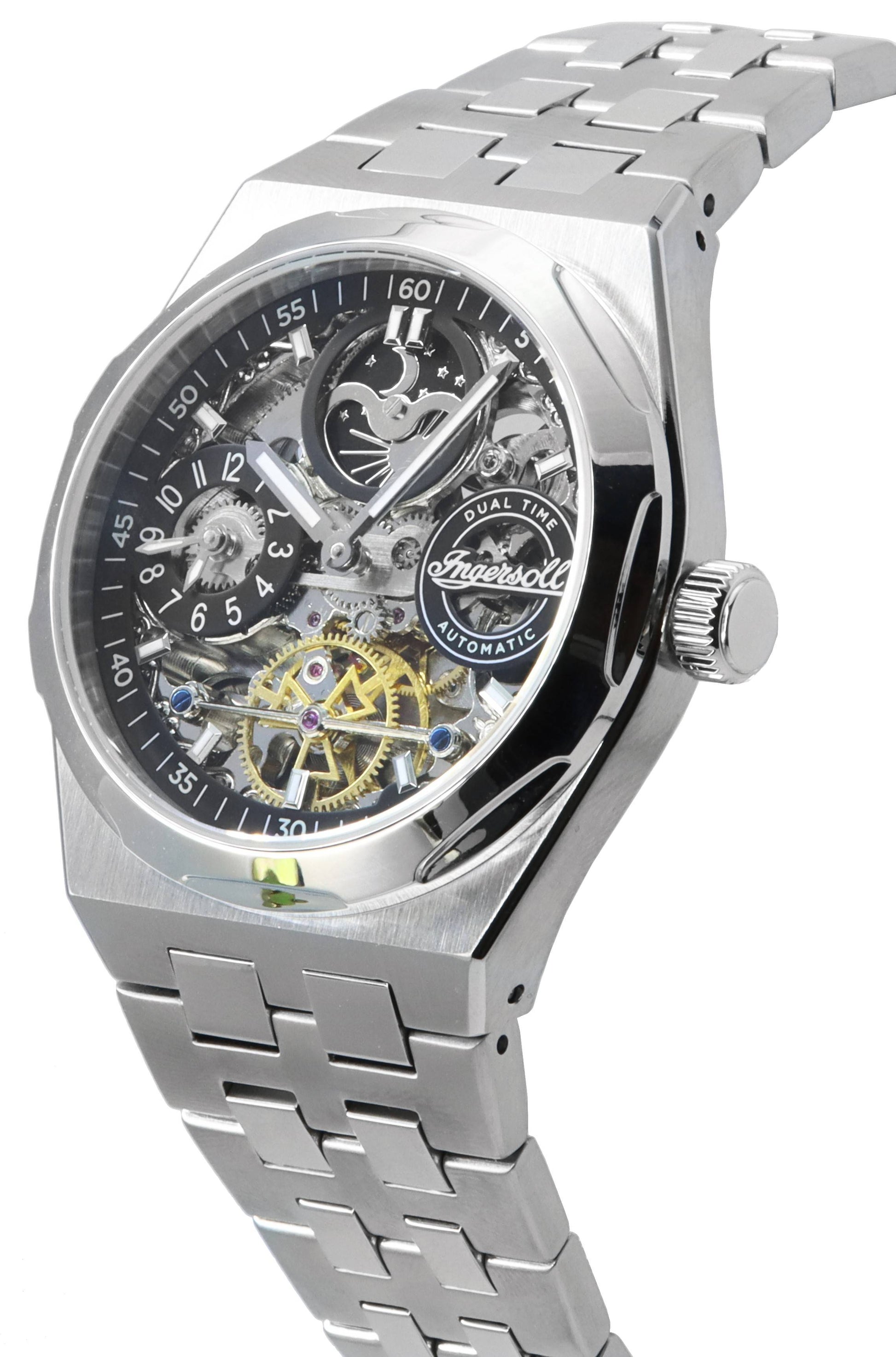 Ingersoll The Broadway Dual Time Skeleton Black Dial Automatic I12901 Men's Watch - Prestige Stones