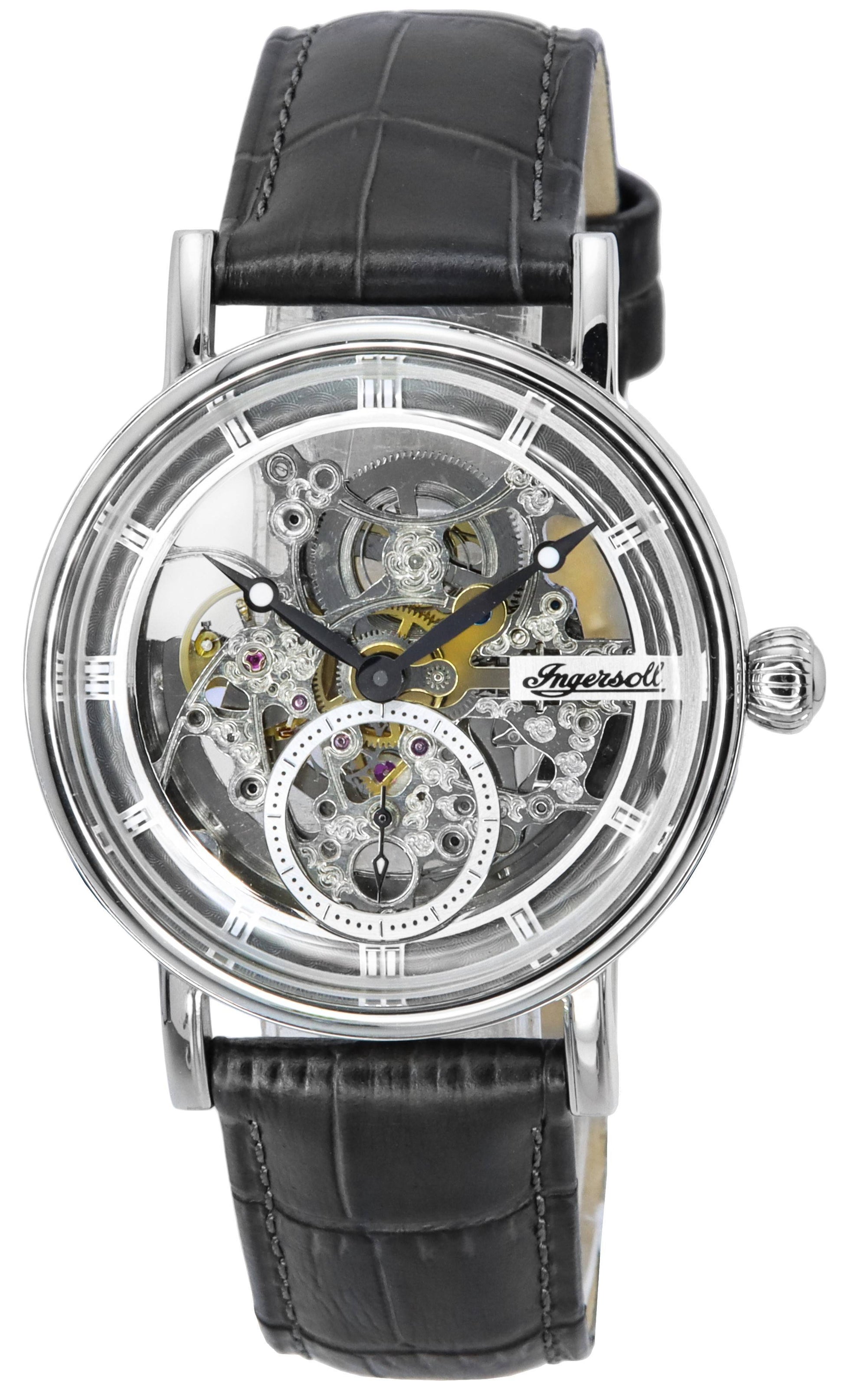 Ingersoll The Herald Leather Strap Silver Skeleton Dial Automatic I00402B Men's Watch - Prestige Stones