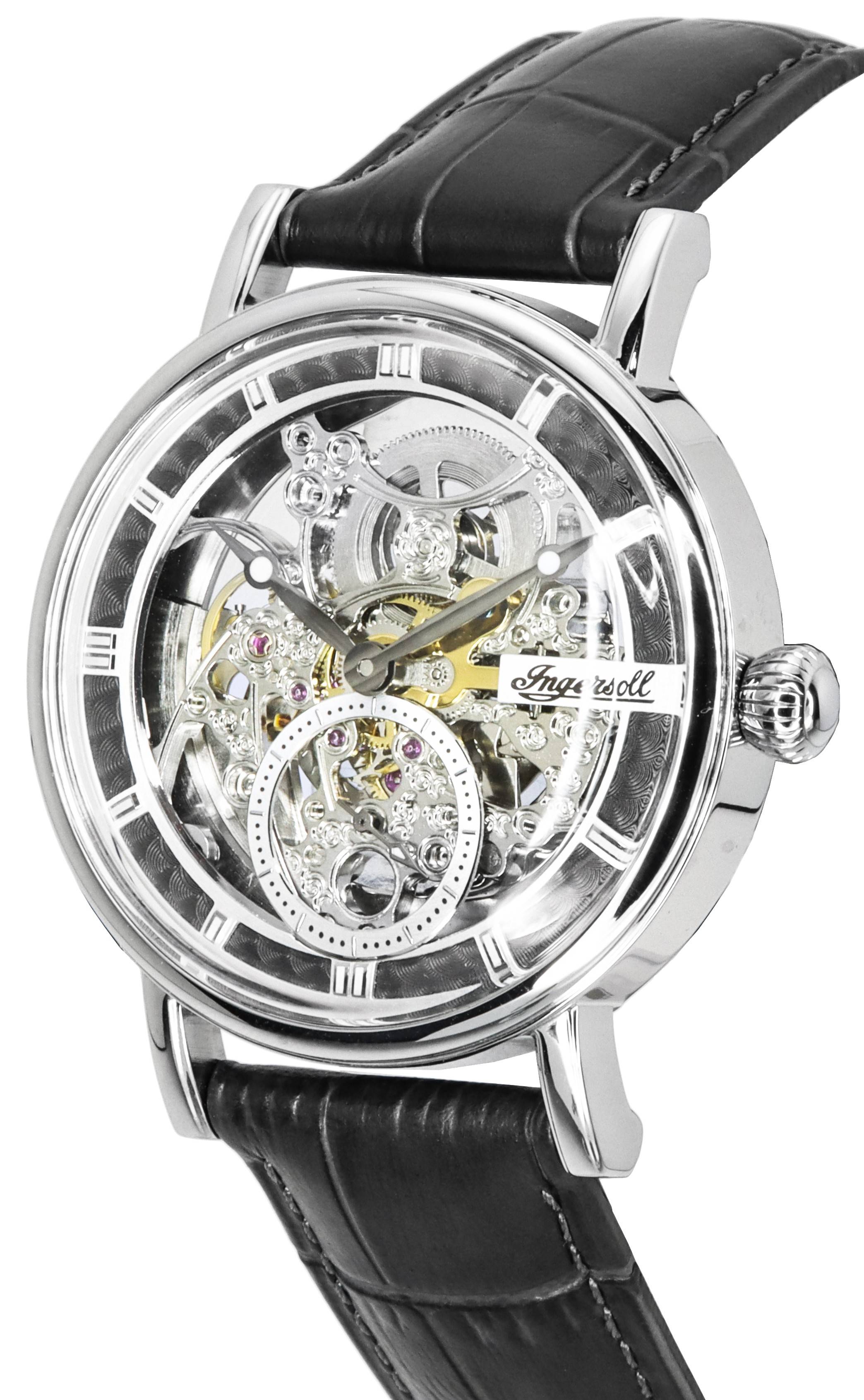 Ingersoll The Herald Leather Strap Silver Skeleton Dial Automatic I00402B Men's Watch - Prestige Stones