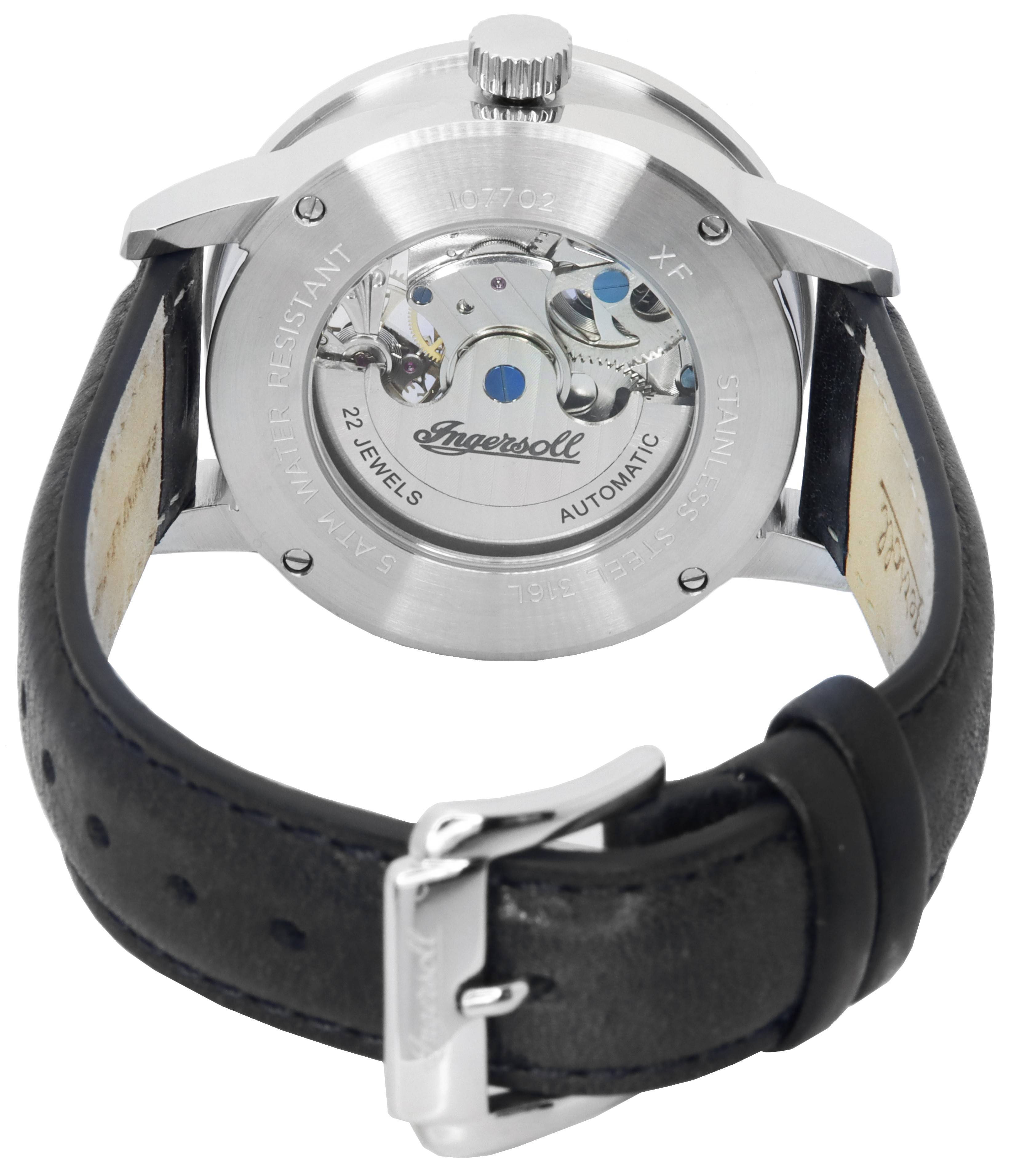 Ingersoll The Jazz Sun and Moon Phase Leather Strap Skeleton Silver Dial Automatic I07701 Men's Watch - Prestige Stones