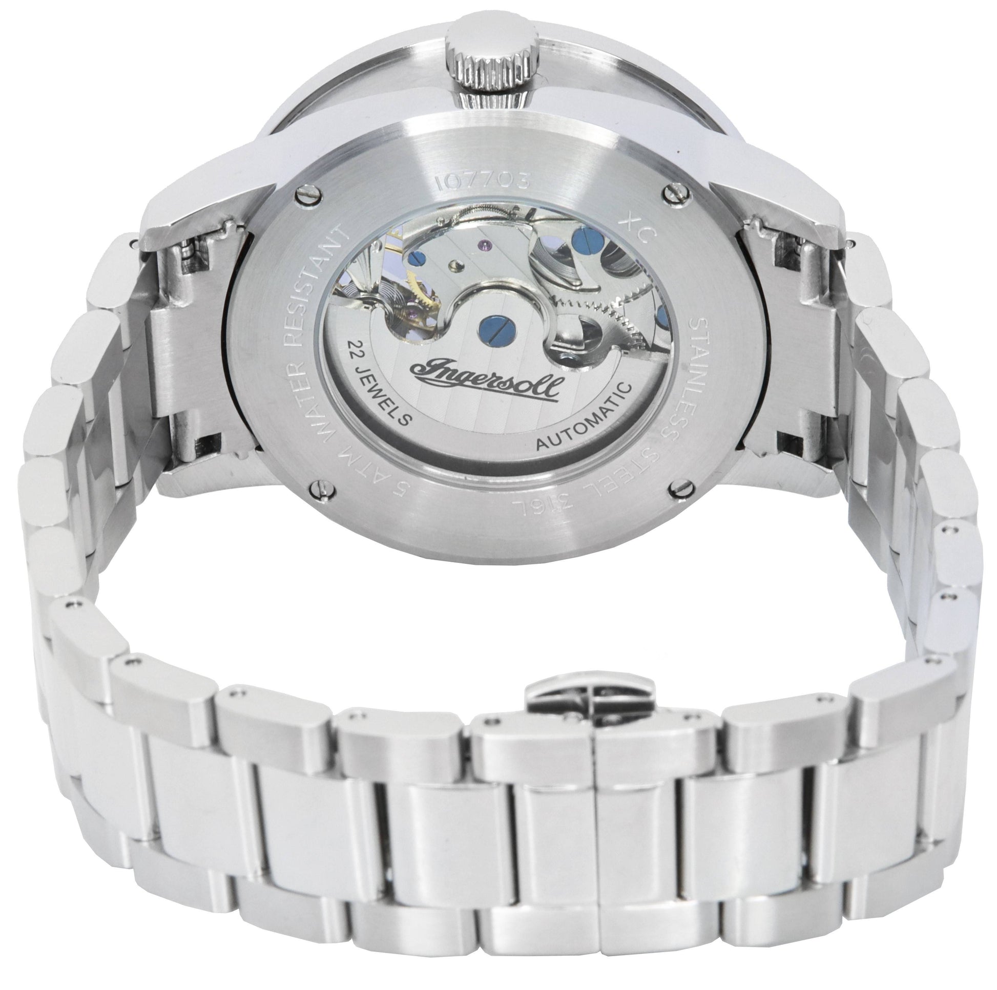 Ingersoll The Jazz Sun and Moon Phase Stainless Steel Skeleton Silver Dial Automatic I07703 Men's Watch - Prestige Stones