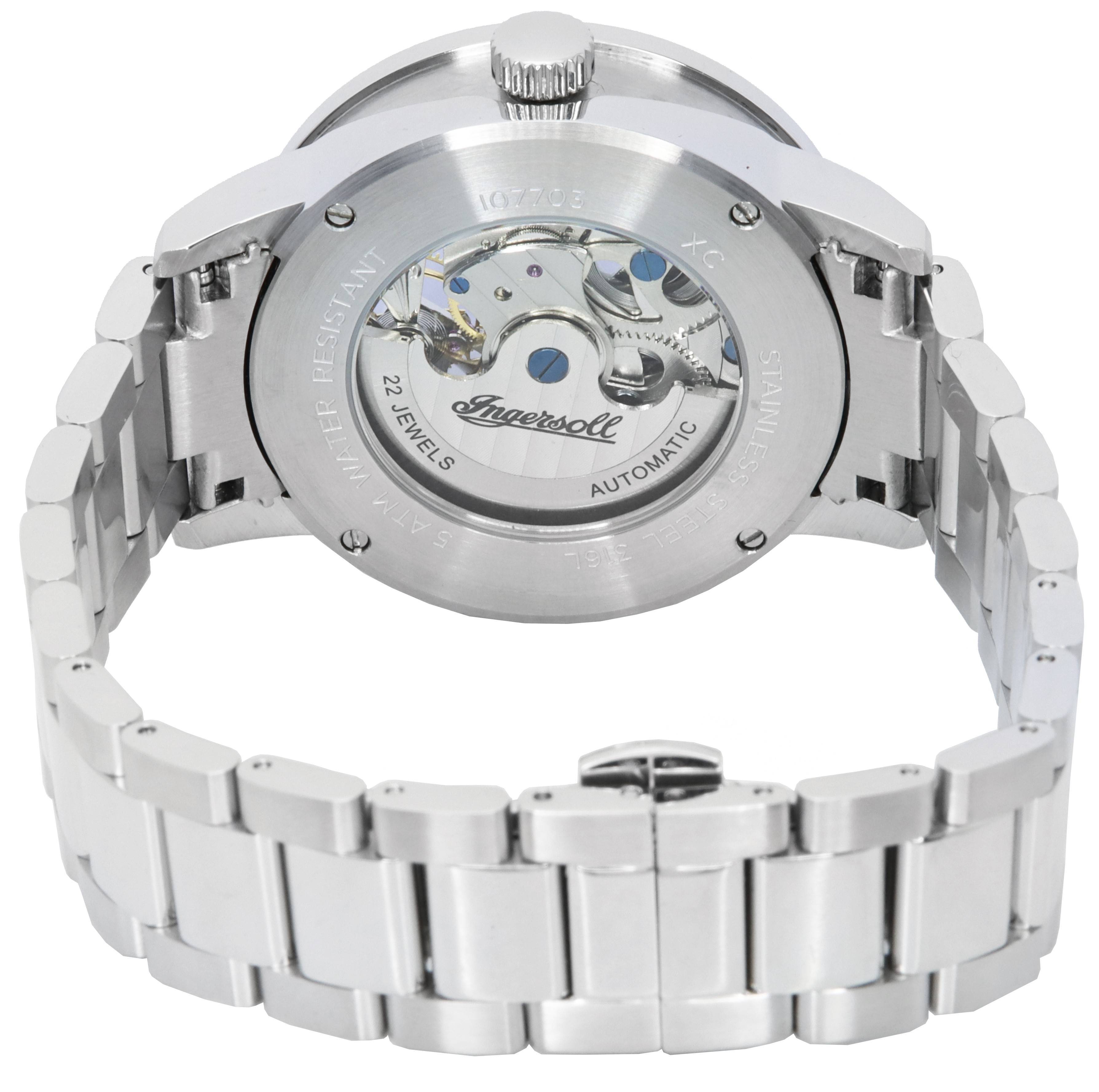 Ingersoll The Jazz Sun and Moon Phase Stainless Steel Skeleton Silver Dial Automatic I07703 Men's Watch - Prestige Stones