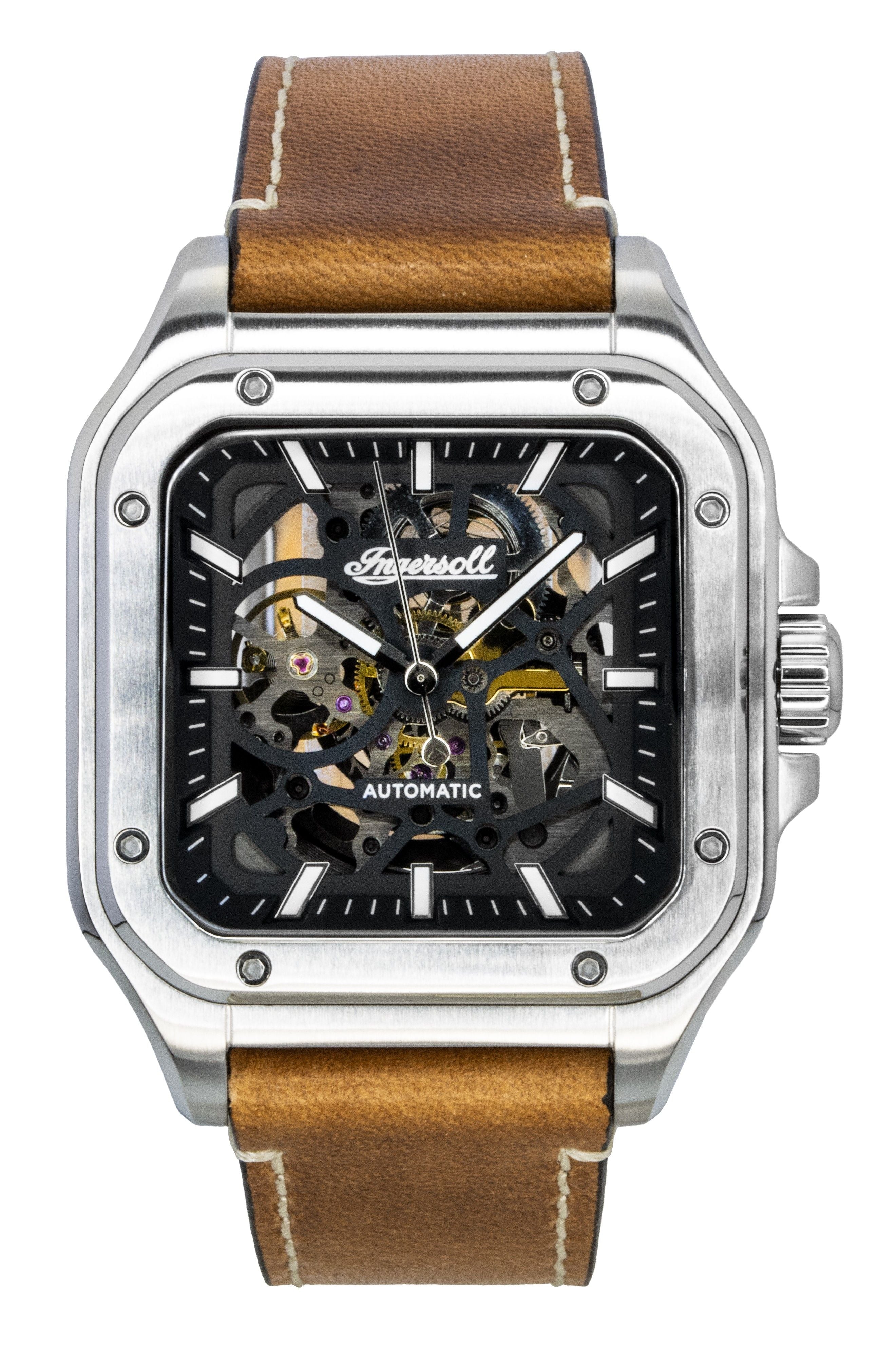Ingersoll The Ollie Leather Strap Black Skeleton Dial Automatic I14503 Men's Watch - Prestige Stones
