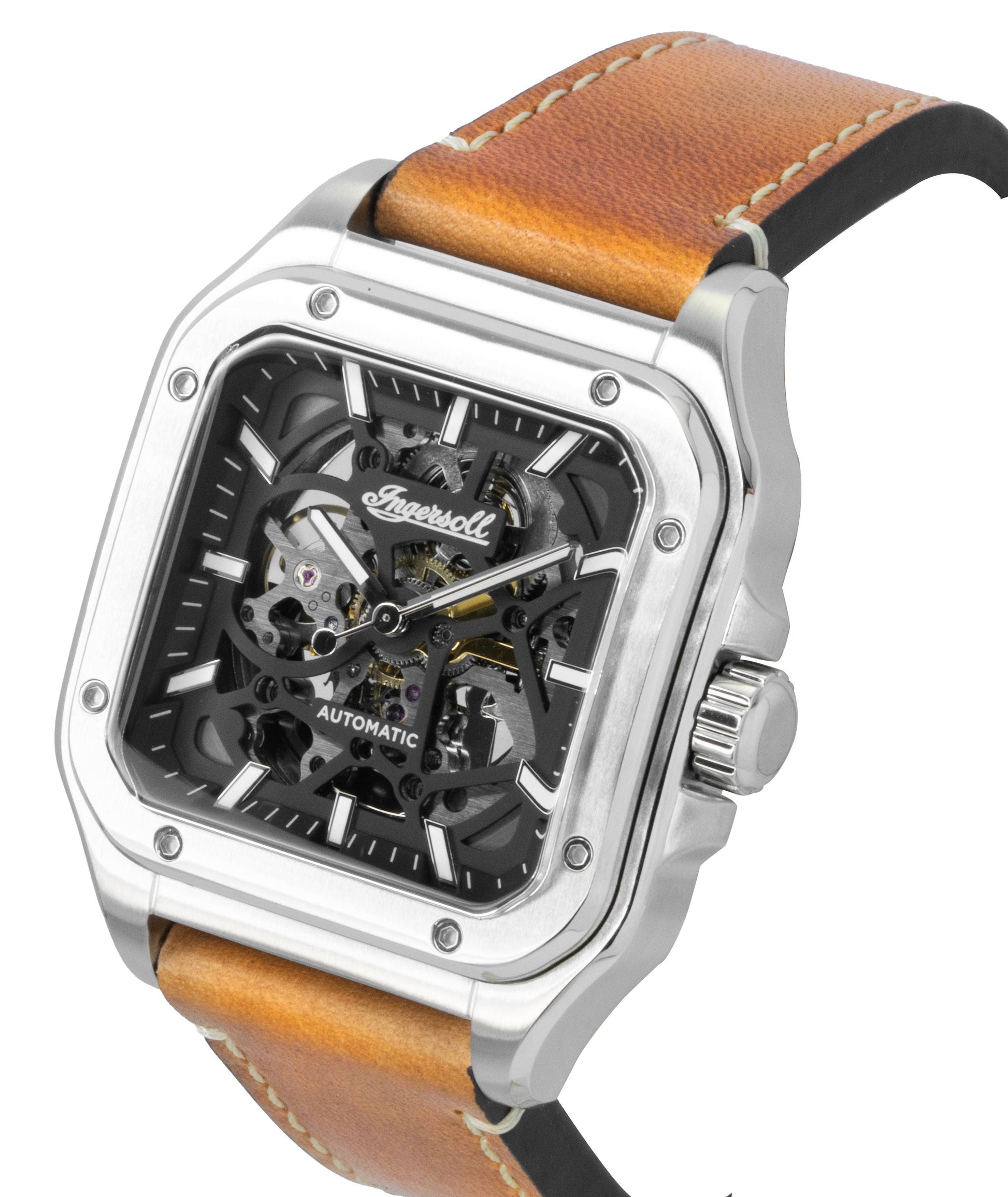 Ingersoll The Ollie Leather Strap Black Skeleton Dial Automatic I14503 Men's Watch - Prestige Stones