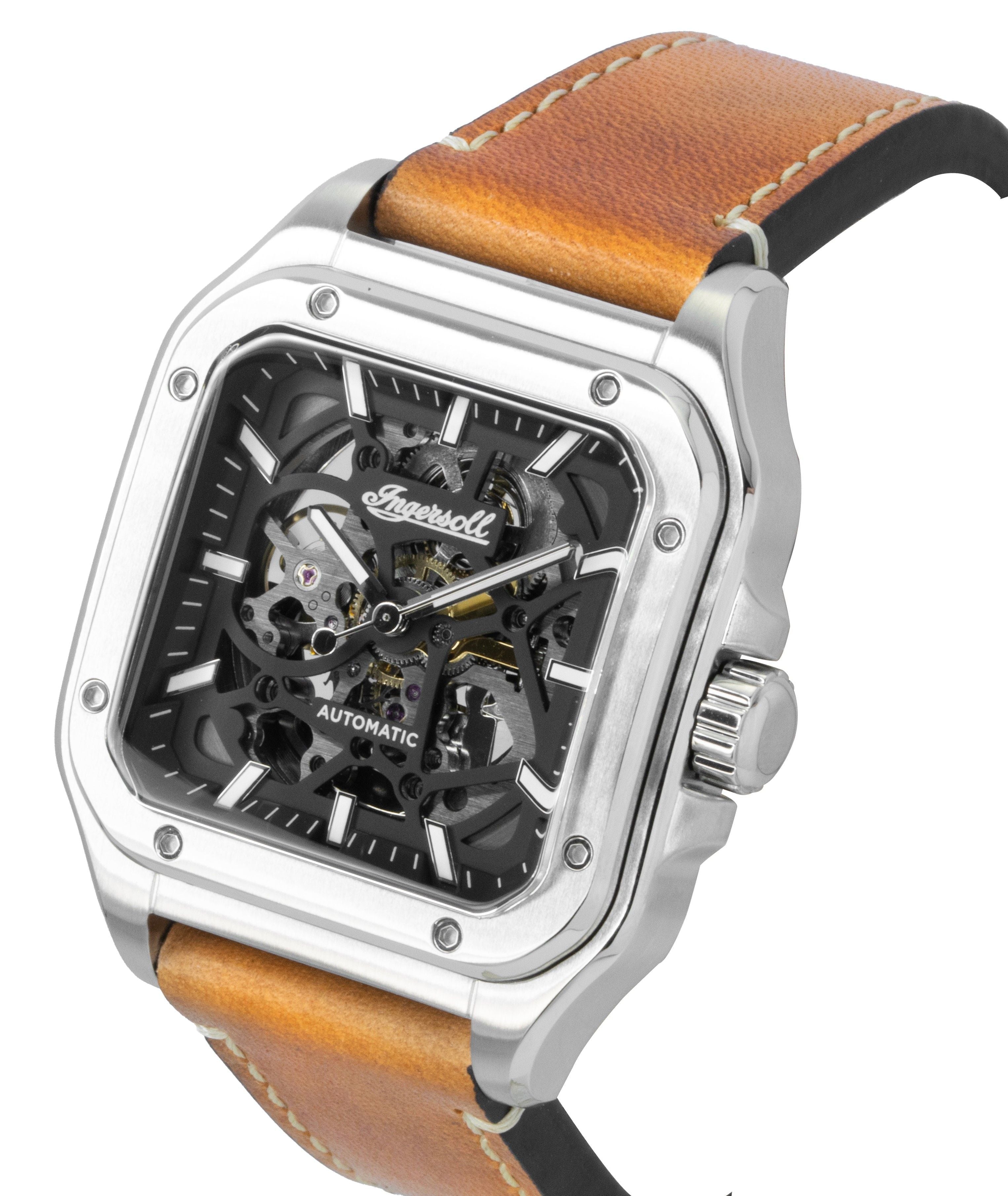 Ingersoll The Ollie Leather Strap Black Skeleton Dial Automatic I14503 Men's Watch - Prestige Stones