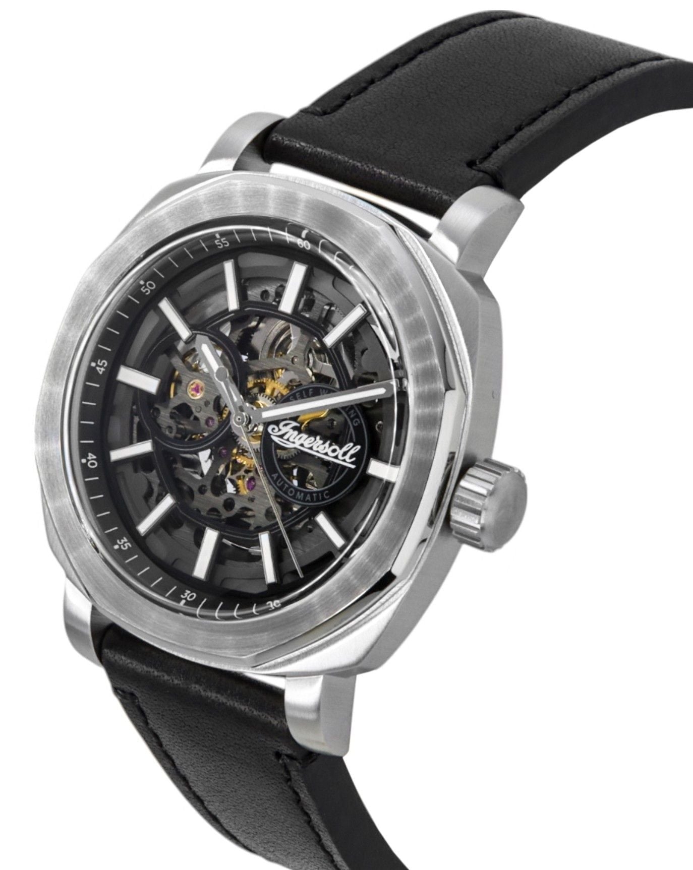 Ingersoll The Outrider Leather Strap Black Skeleton Dial Automatic I16401 Men's Watch - Prestige Stones