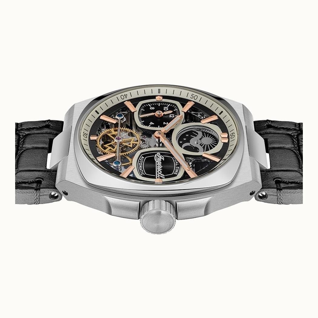 Ingersoll The Spirit Moon Phase Leather Strap Black Skeleton Dial Automatic I15801 Men's Watch - Prestige Stones