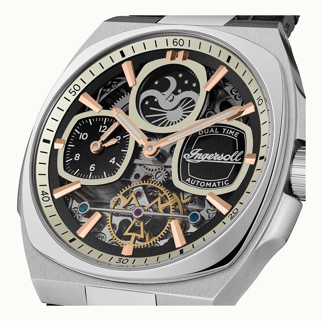 Ingersoll The Spirit Moon Phase Leather Strap Black Skeleton Dial Automatic I15801 Men's Watch - Prestige Stones