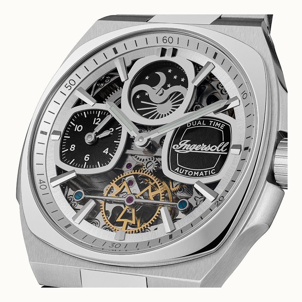 Ingersoll The Spirit Moon Phase Stainless Steel Silver Skeleton Dial Automatic I15802 Men's Watch - Prestige Stones
