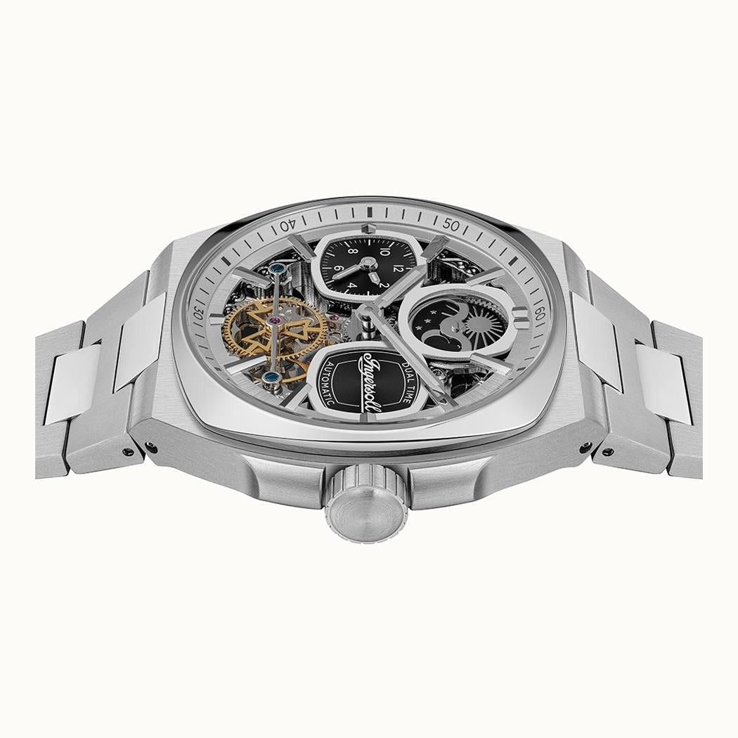 Ingersoll The Spirit Moon Phase Stainless Steel Silver Skeleton Dial Automatic I15802 Men's Watch - Prestige Stones